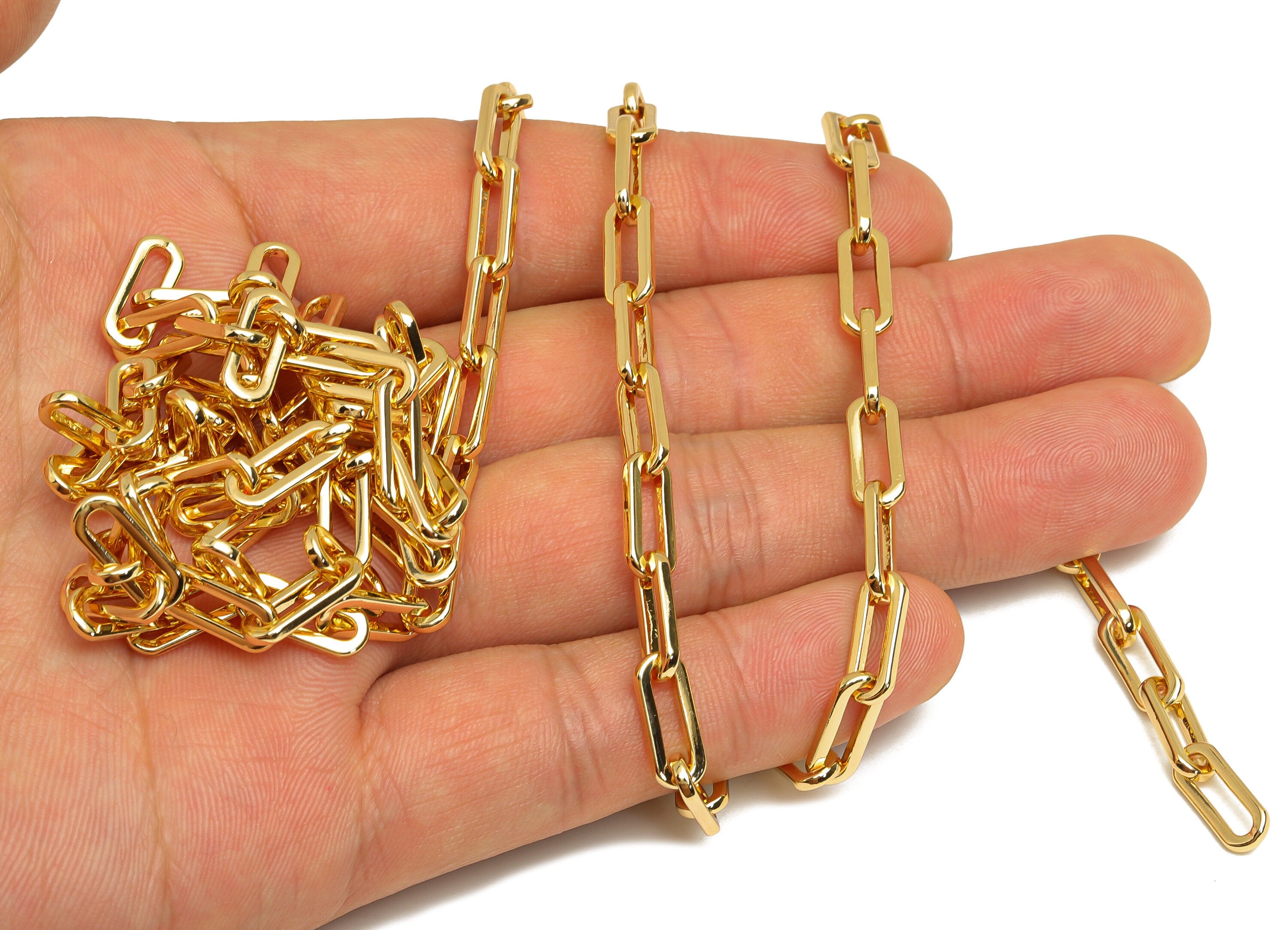 Brass Flat Oval Cable Chain - Brass Oval Link Chain - Open Link Chain - Flat Wire - Thick Chain - 18K Real Gold Plating - 12x4x1mm - RGP6744 - DOMEDBAZAAR