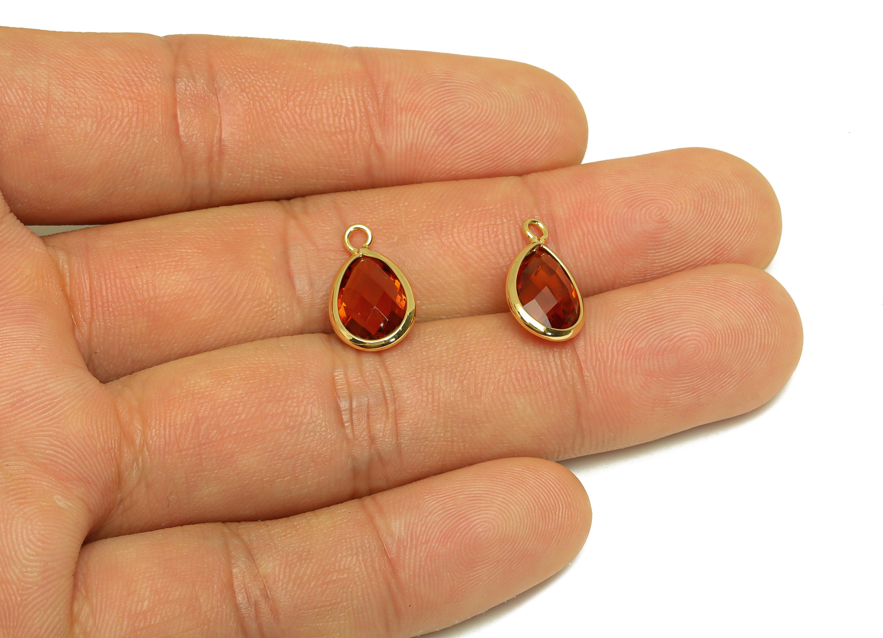 Brass Teardrop Earring Charm - Brass Faceted Glass Earring Charm - Brass Tawny Charm - 18K Real Gold Plated - 16.5x9.45x4.7mm- RGP6919A - DOMEDBAZAAR