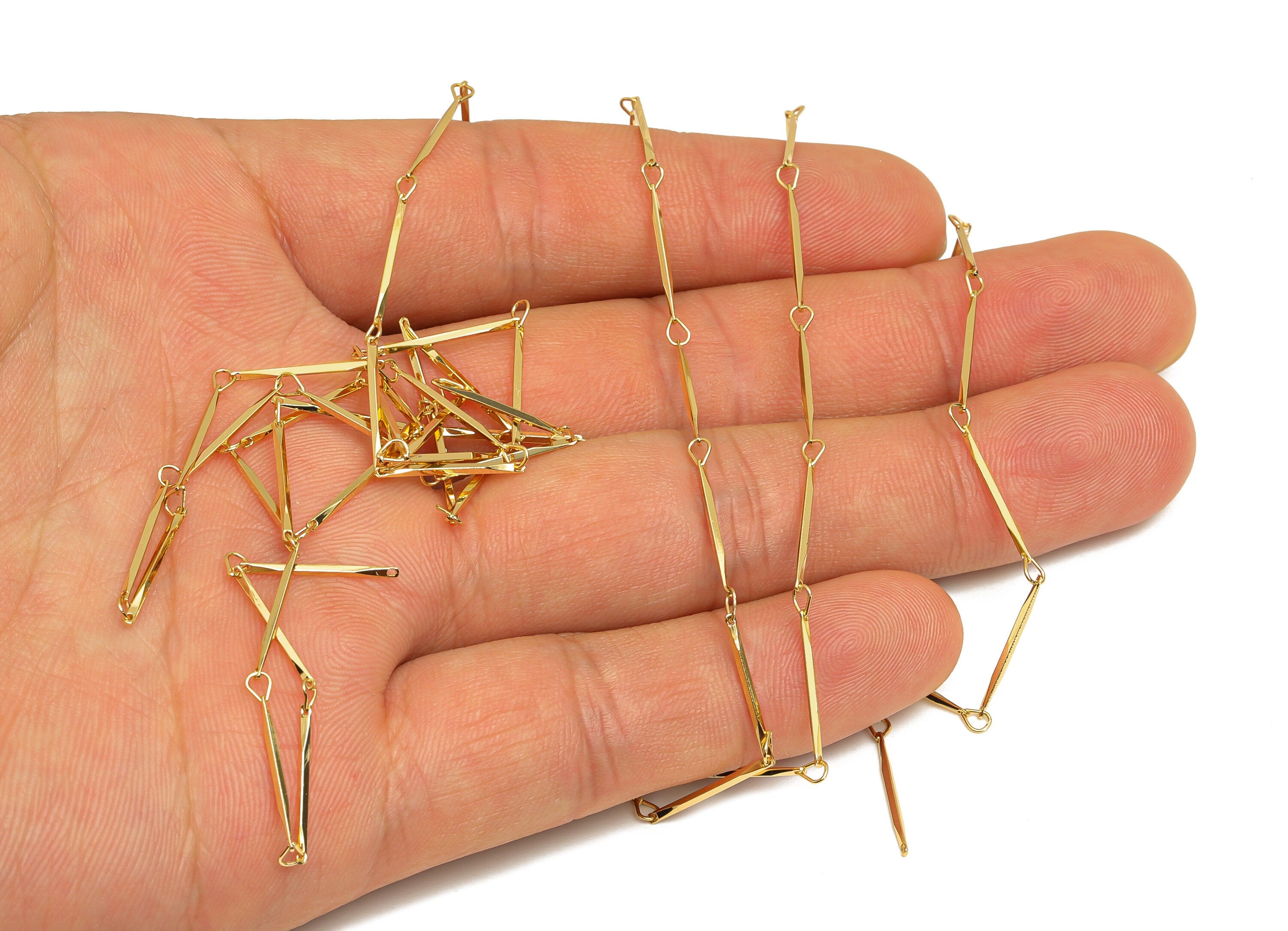 Brass Flat Bar Chain - Brass Bar Satellite Chain - Brass Soldered Flat Bar Chain - 18K Real Gold Plating - 14.8x0.8x0.71mm - RGP6753 - DOMEDBAZAAR
