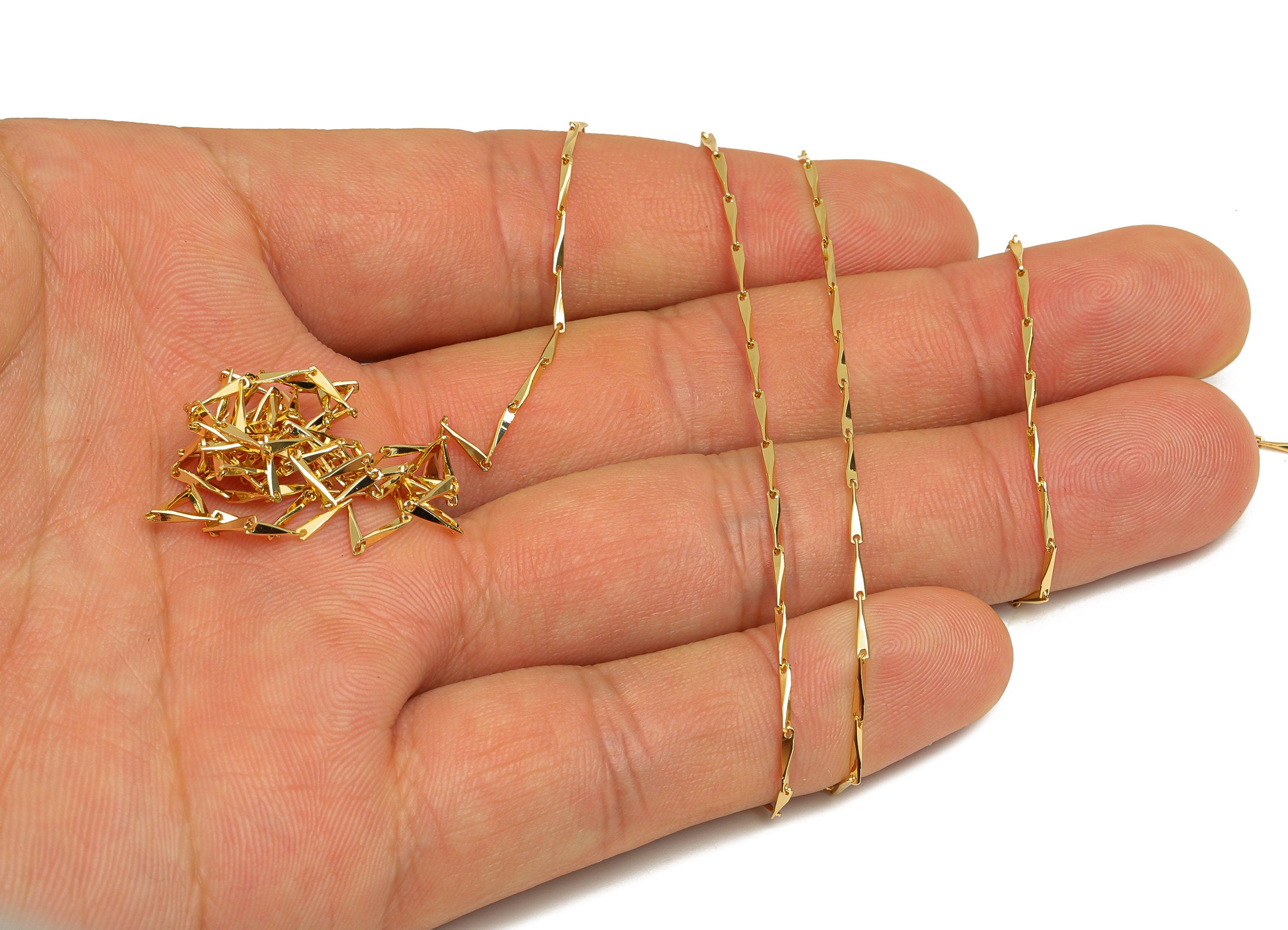 Brass Long Bar Chain - Brass Bar Satellite Chain - Brass Soldered Flat Bar Chain - 18K Real Gold Plating - 6x0.92x0.58mm - RGP6752 - DOMEDBAZAAR