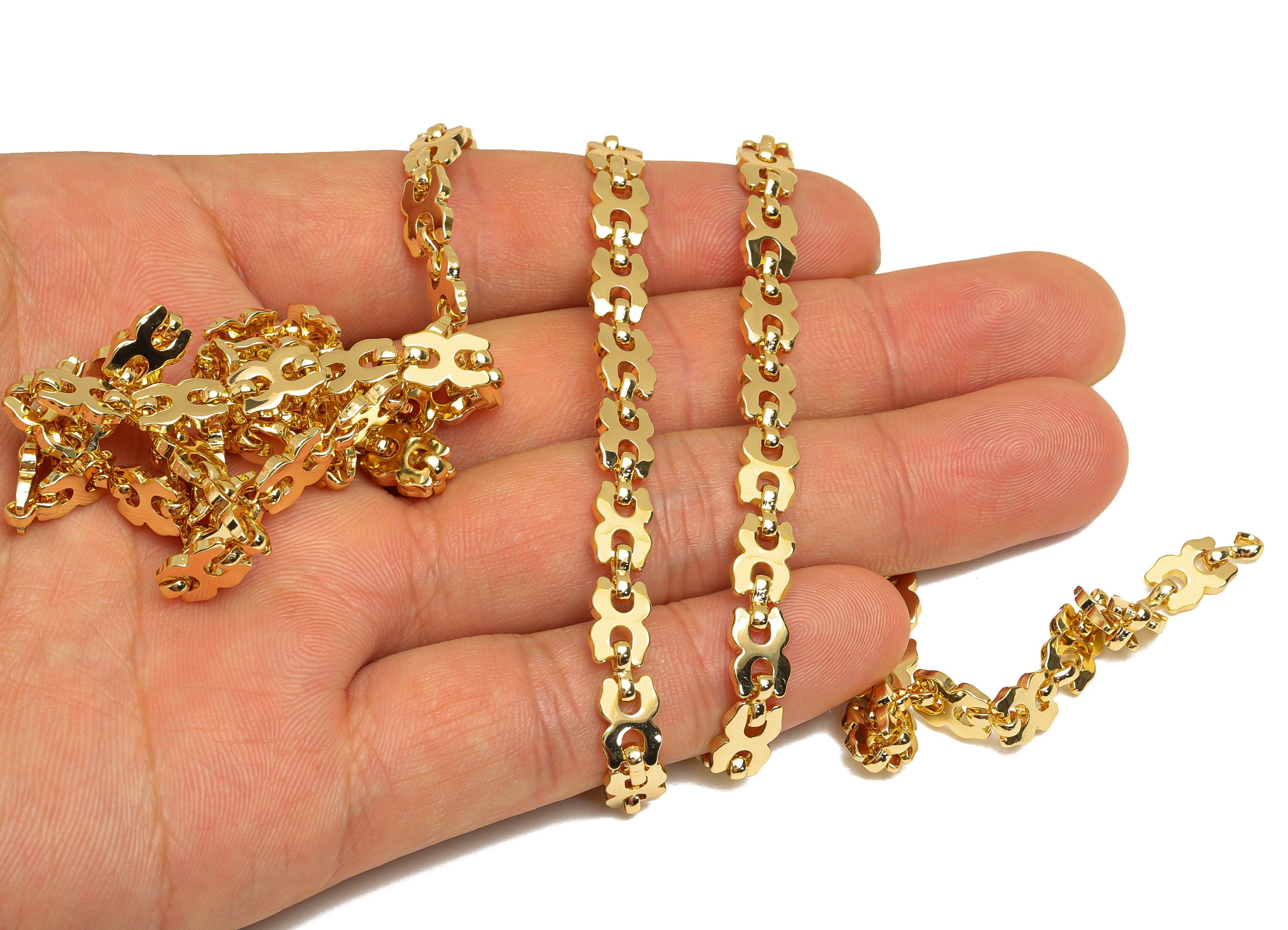 Brass Gold Handmade Chain - Brass Chunky Chain - Brass Trendy Chain - Bracelet Chain - 18K Real Gold Plating - 8.87x6.03x1.56mm - RGP6762 - DOMEDBAZAAR