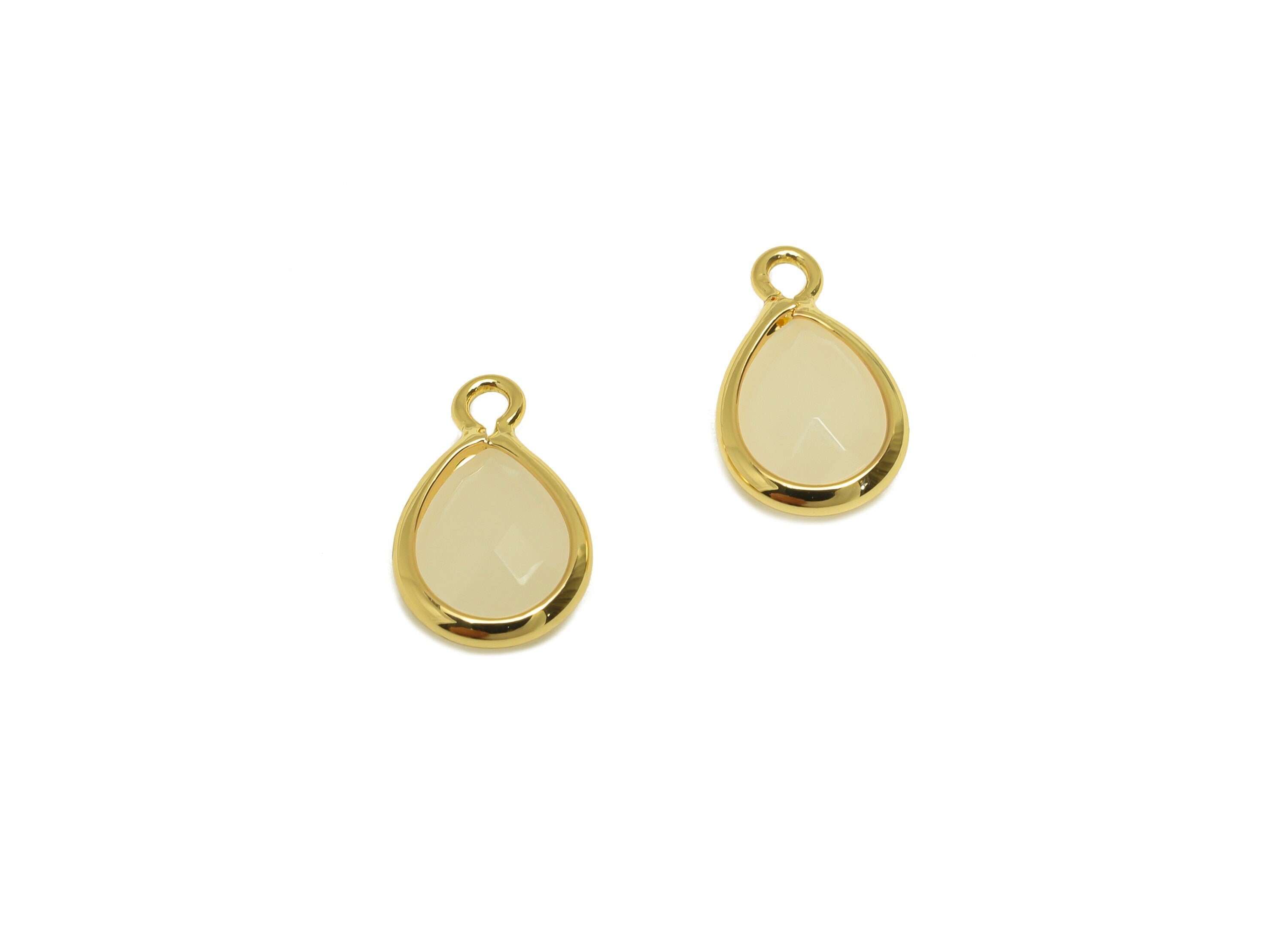 Brass Teardrop Earring Charm - Brass Faceted Glass Earring Charm - Brass White Jade Color Charm - 18K Real Gold Plated - 11x6x3mm - RGP6921S - DOMEDBAZAAR