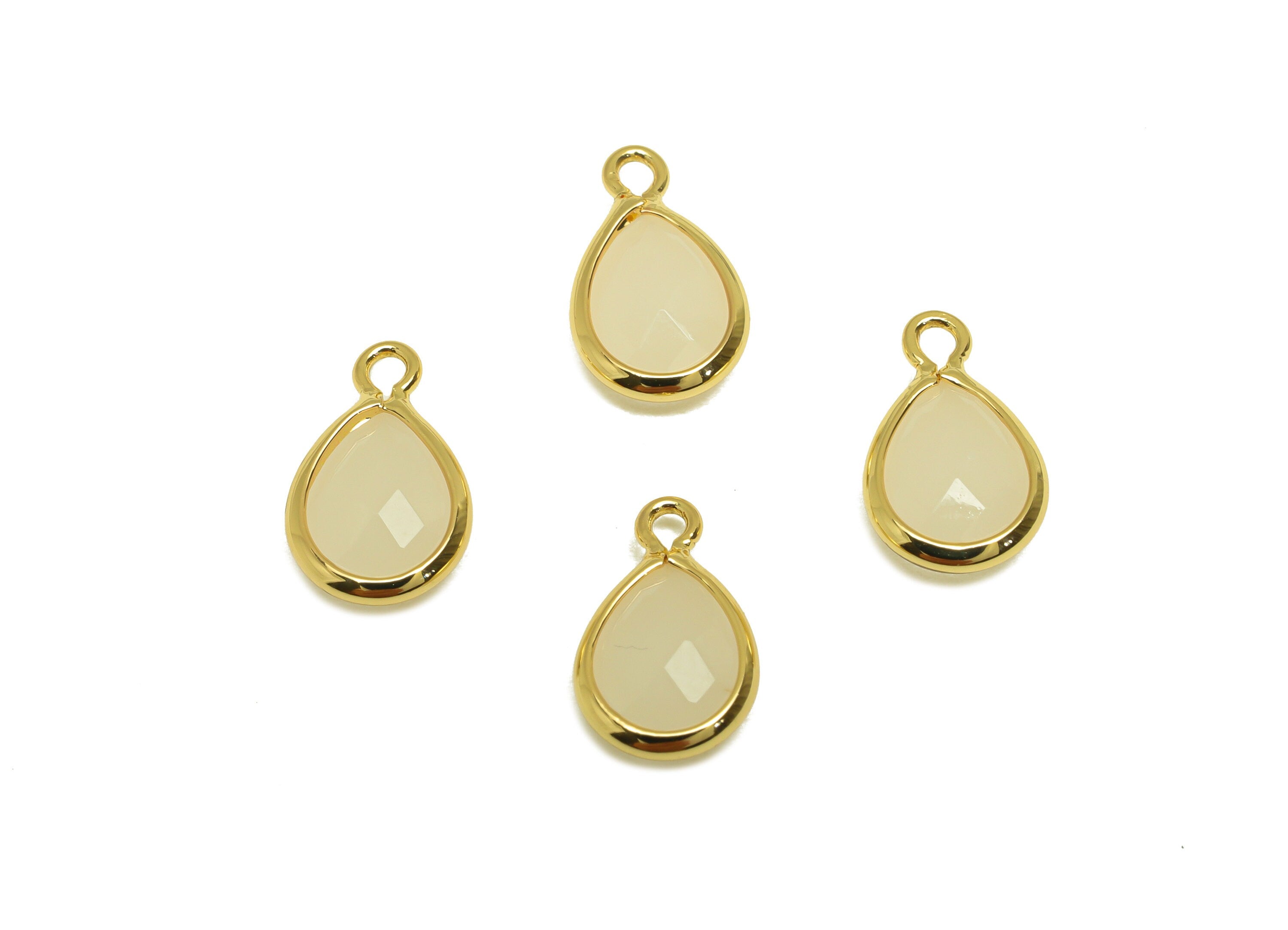 Brass Teardrop Earring Charm - Brass Faceted Glass Earring Charm - Brass White Jade Color Charm - 18K Real Gold Plated - 11x6x3mm - RGP6921S - DOMEDBAZAAR