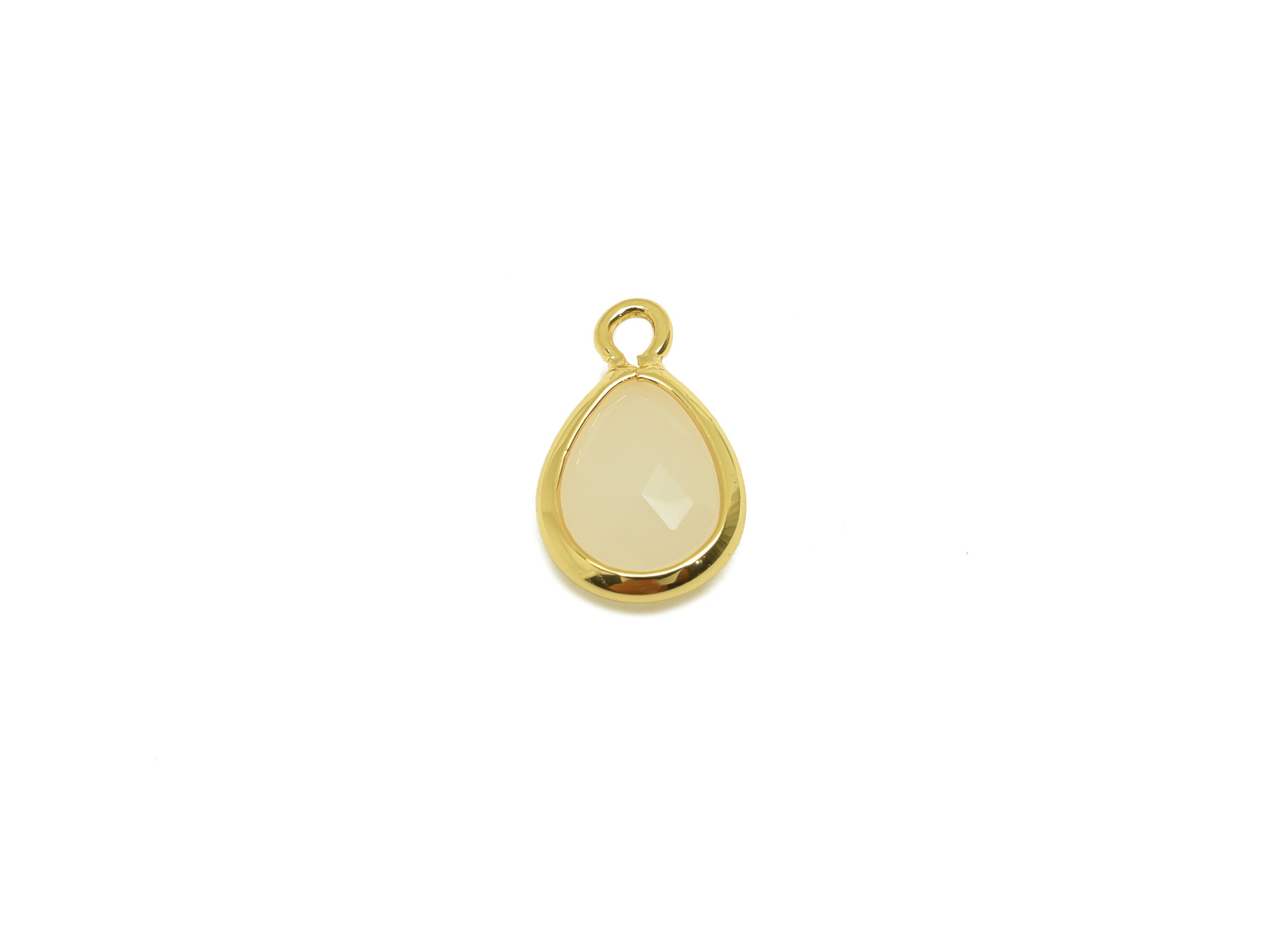 Brass Teardrop Earring Charm - Brass Faceted Glass Earring Charm - Brass White Jade Color Charm - 18K Real Gold Plated - 11x6x3mm - RGP6921S - DOMEDBAZAAR