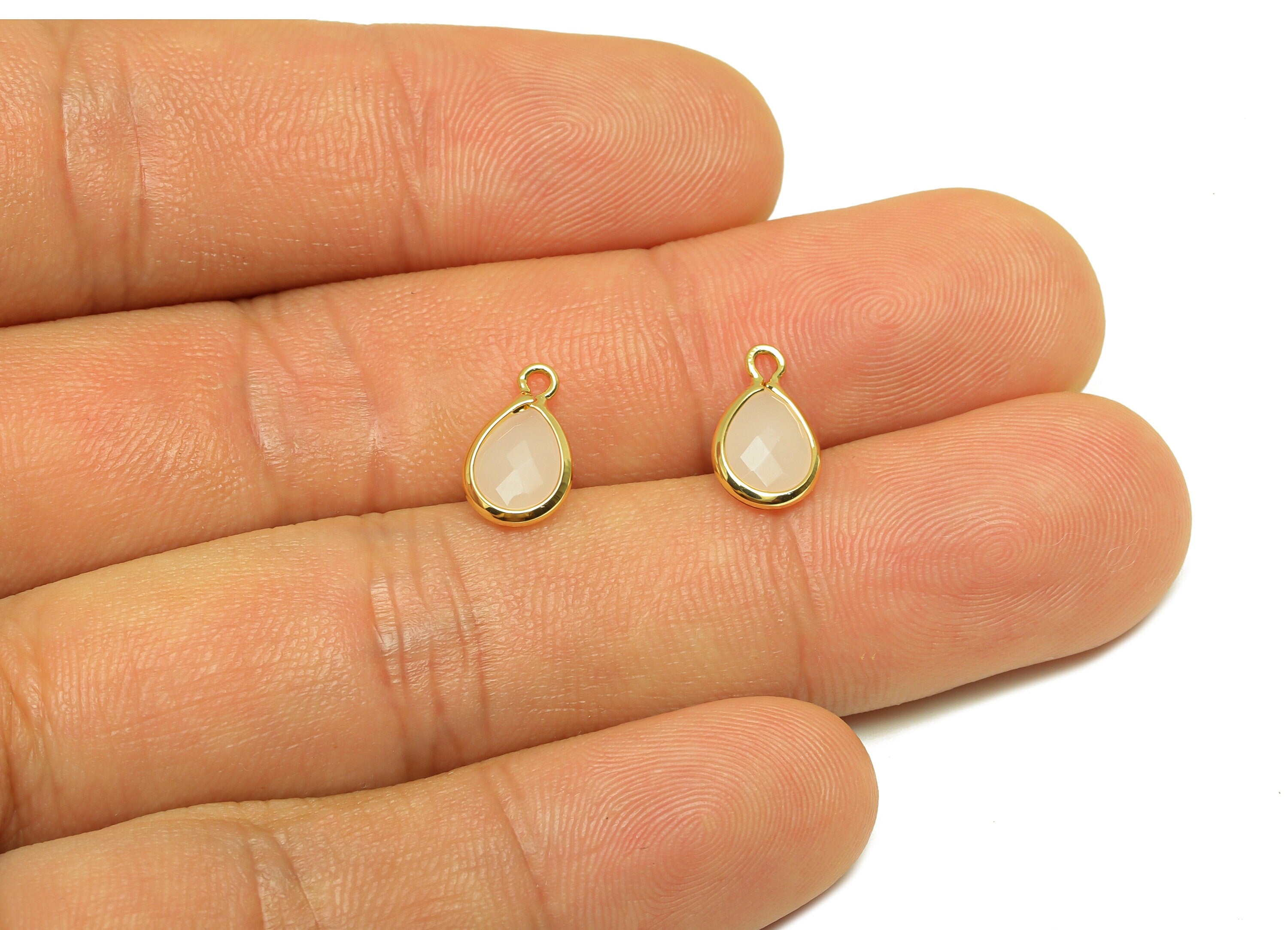Brass Teardrop Earring Charm - Brass Faceted Glass Earring Charm - Brass White Jade Color Charm - 18K Real Gold Plated - 11x6x3mm - RGP6921S - DOMEDBAZAAR