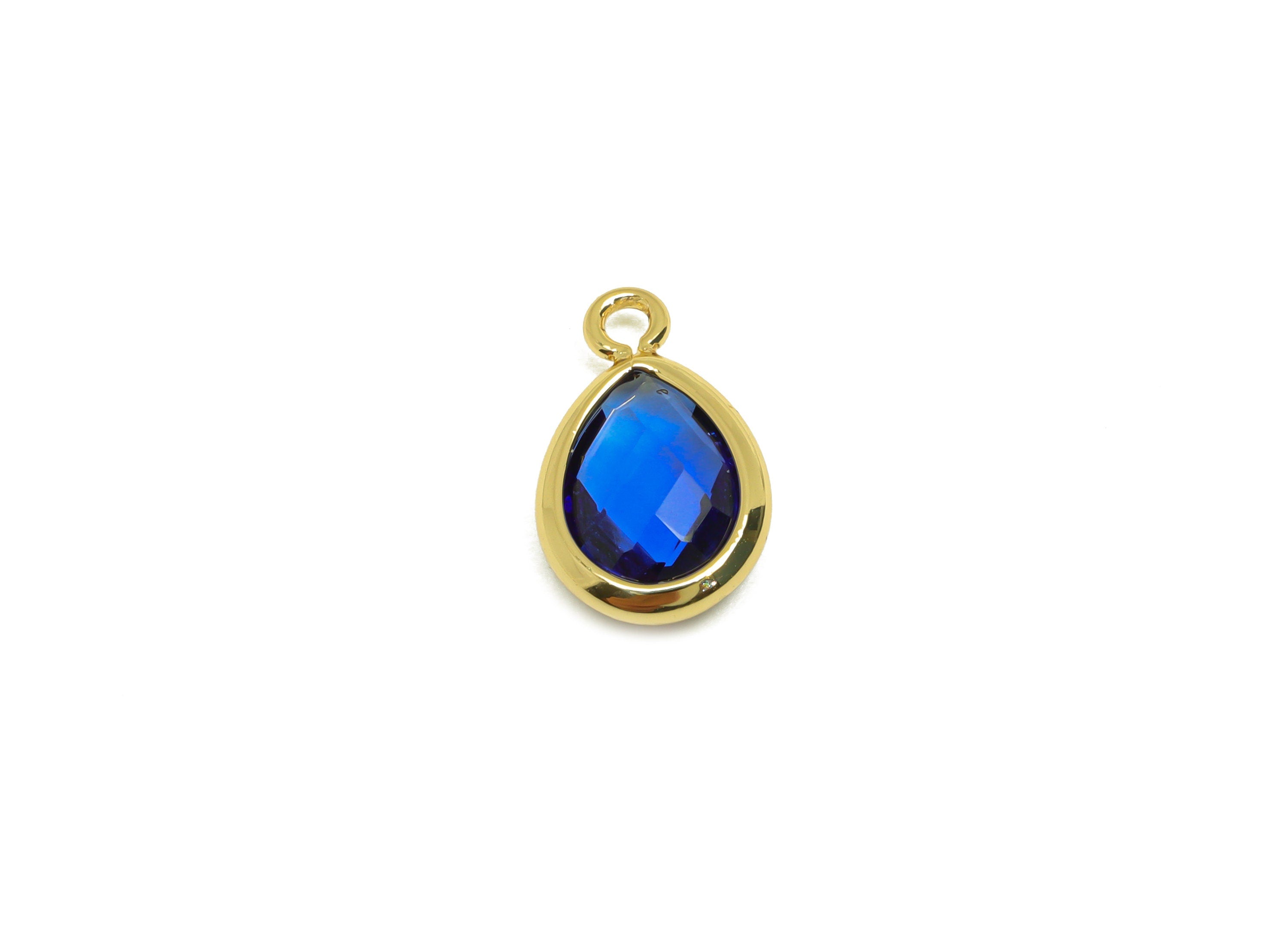 Brass Teardrop Earring Charm - Brass Faceted Glass Earring Charm - Royal Blue Glass Earring Charm - 18K Real Gold Plated - 11x6x3mm-RGP6921G - DOMEDBAZAAR