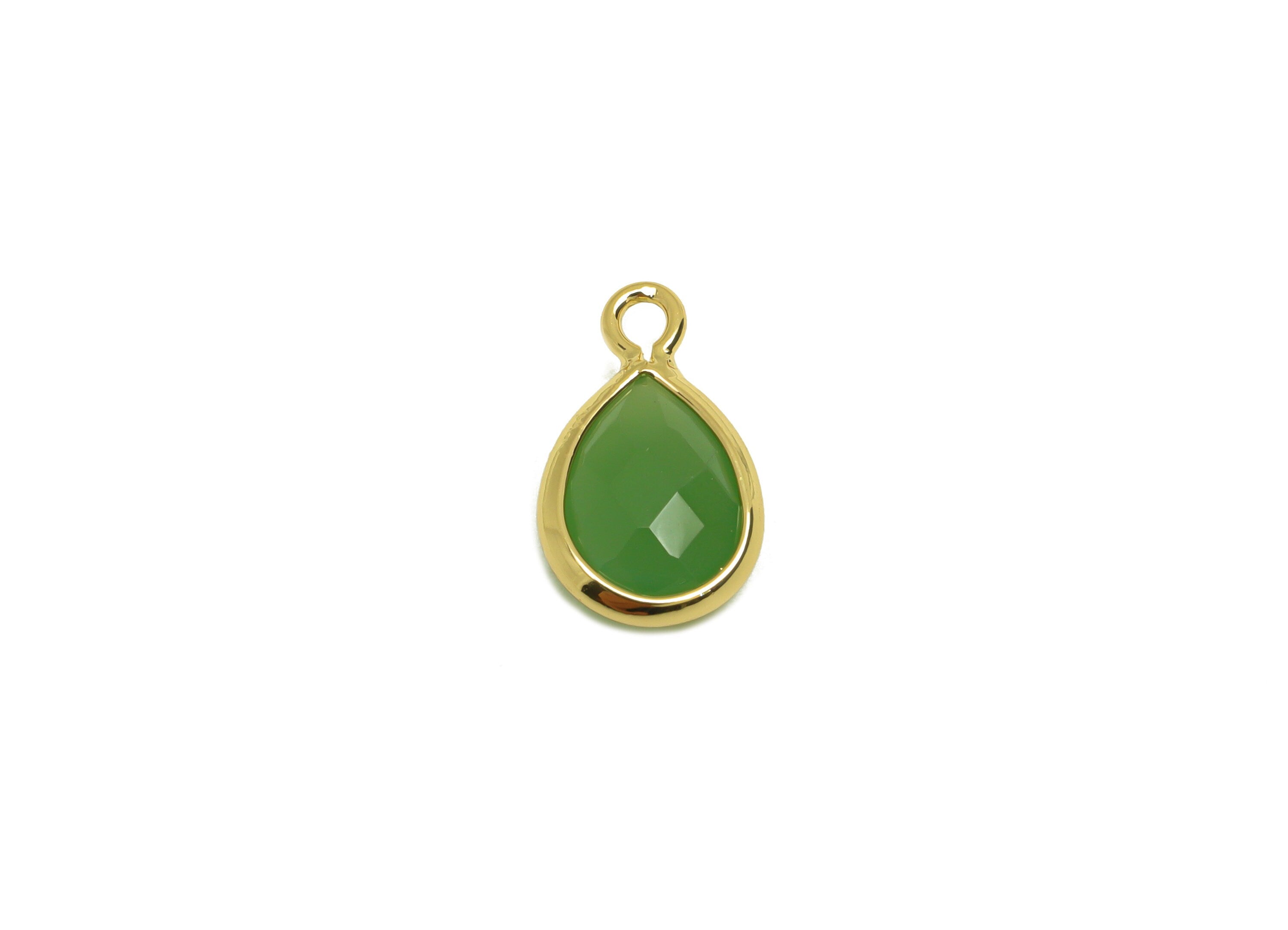 Brass Teardrop Earring Charm - Brass Faceted Glass Earring Charm - Emerald Earring Charm - 18K Real Gold Plated - 11x6x3mm - RGP6921L - DOMEDBAZAAR