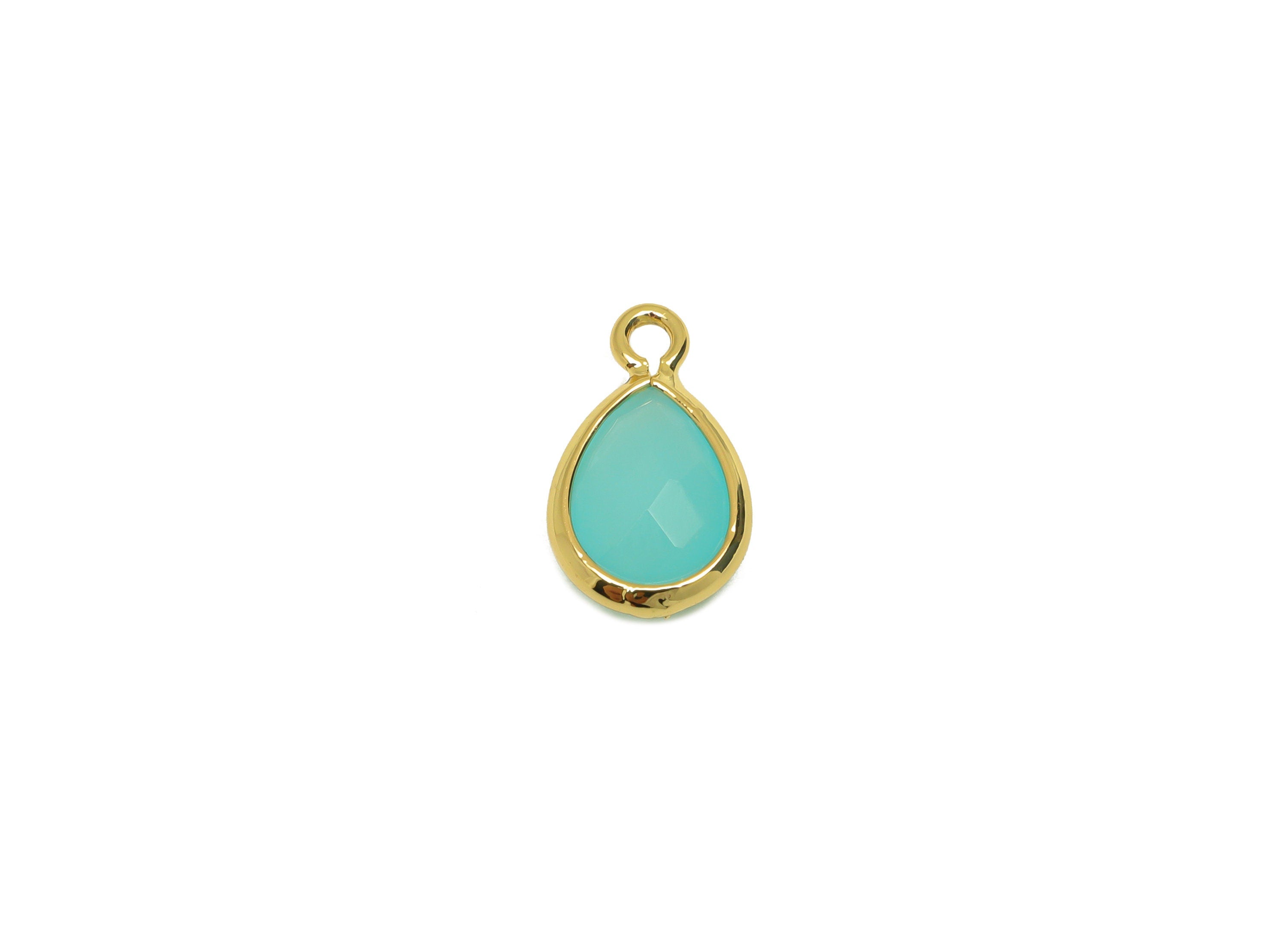 Brass Teardrop Earring Charm - Brass Faceted Glass Earring Charm - Hulan Jade Earring Charm - 18K Real Gold Plated - 11x6x3mm - RGP6921U - DOMEDBAZAAR