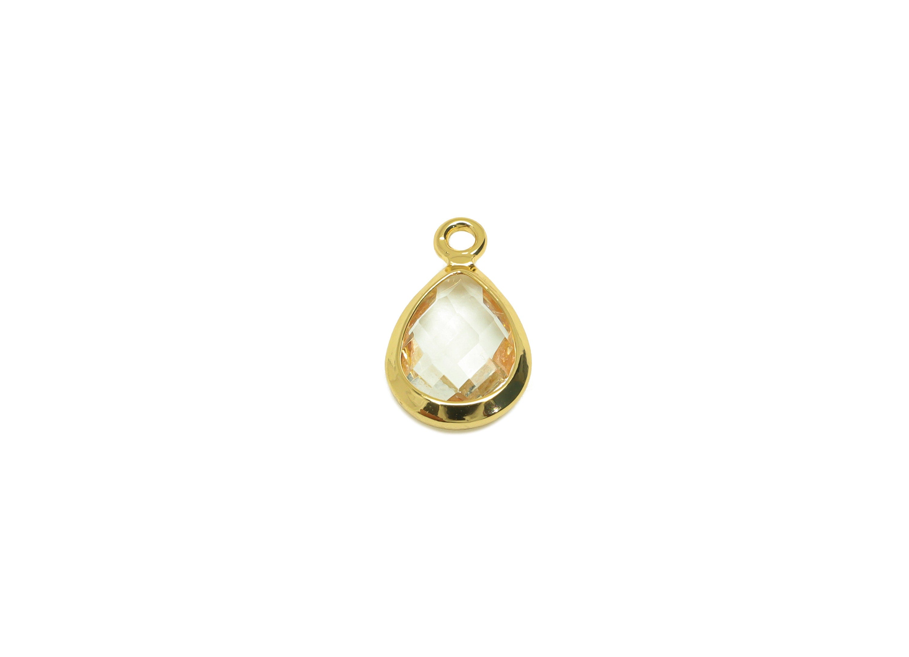 Brass Teardrop Earring Charm - Brass Faceted Glass Earring Charm - Transparent Earring Charm - 18K Real Gold Plated - 11x6x3mm - RGP6921X - DOMEDBAZAAR