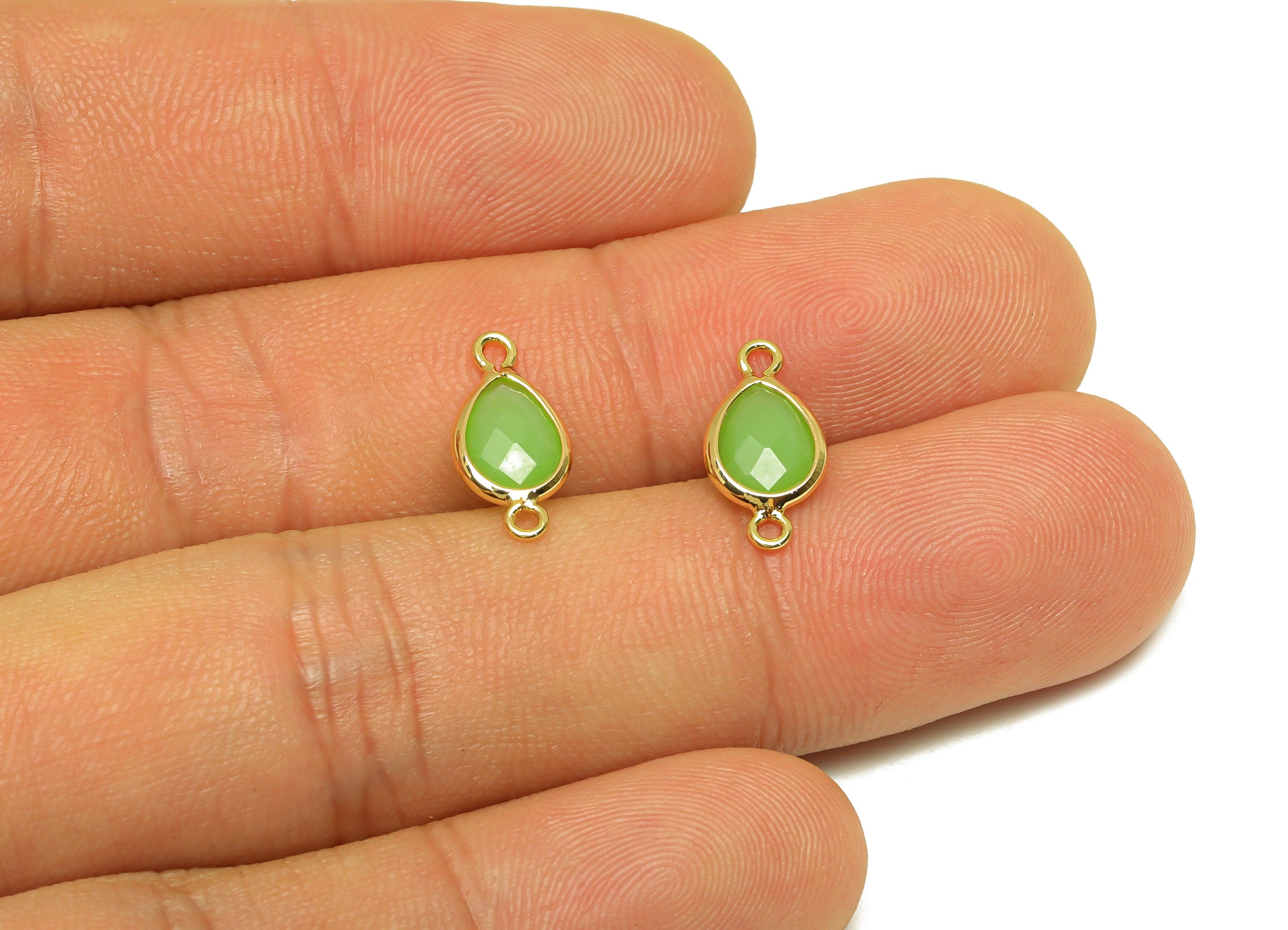 Brass Teardrop Connector - Brass Faceted Glass Earring Charm - Light Green Earring Charm - 18K Real Gold Plated - 14x6x2.94mm - RGP6922K - DOMEDBAZAAR