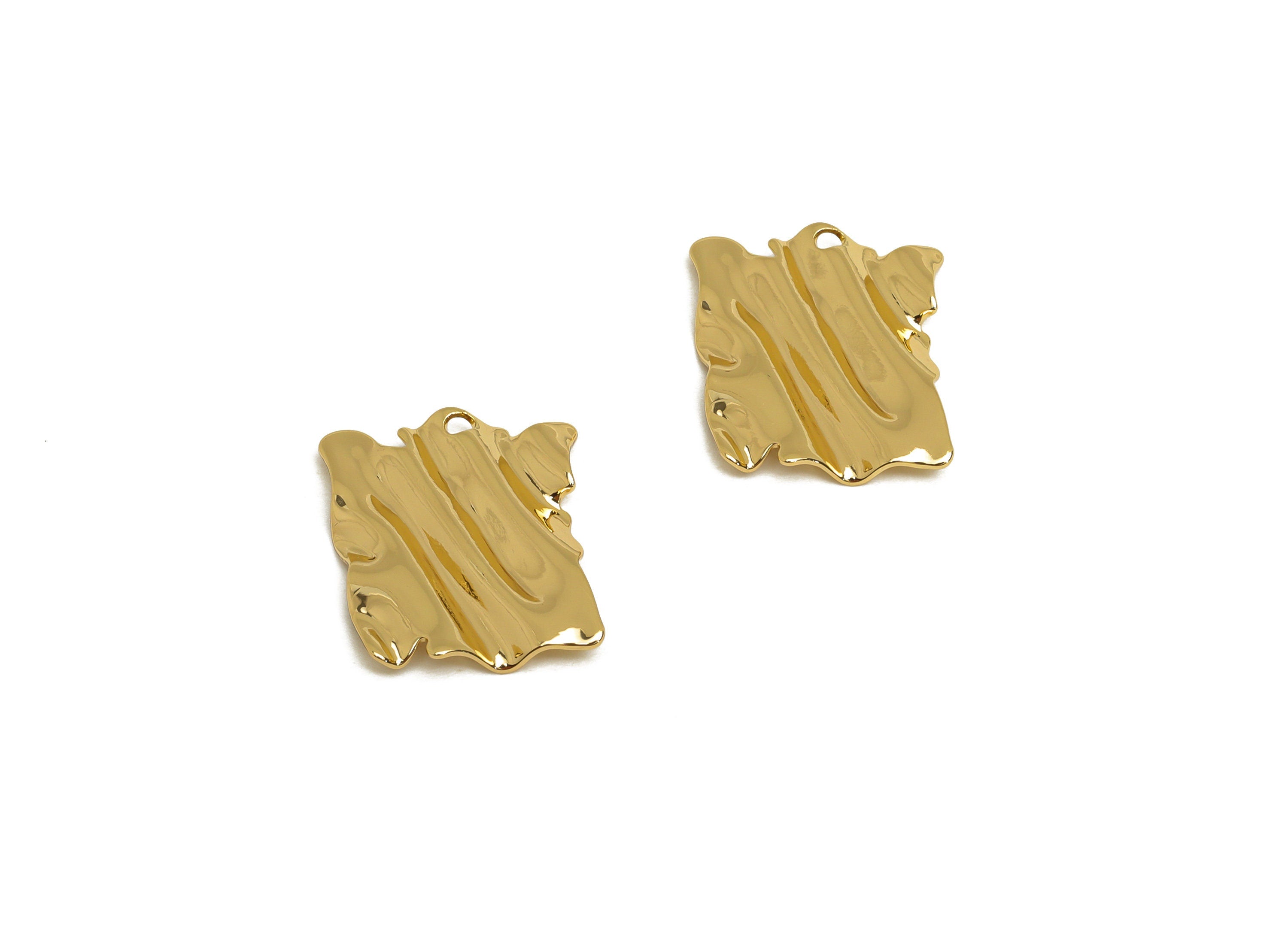 Brass Wavy Earring Charm - Brass Wavy Rectangle Earring Charms - Brass Wavy Geometry Pendant - 18K Real Gold Plating - 15x13x1mm - RGP6771 - DOMEDBAZAAR