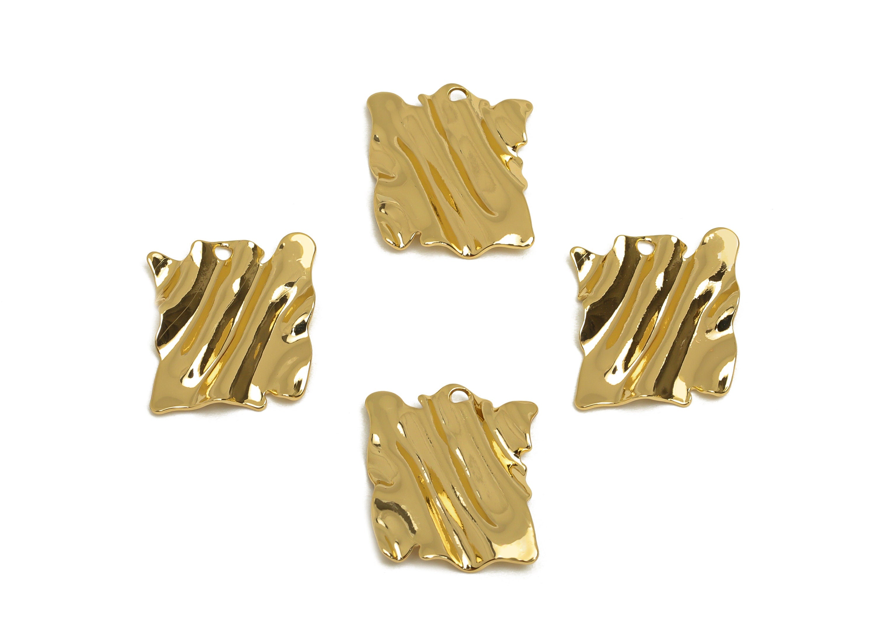 Brass Wavy Earring Charm - Brass Wavy Rectangle Earring Charms - Brass Wavy Geometry Pendant - 18K Real Gold Plating - 15x13x1mm - RGP6771 - DOMEDBAZAAR