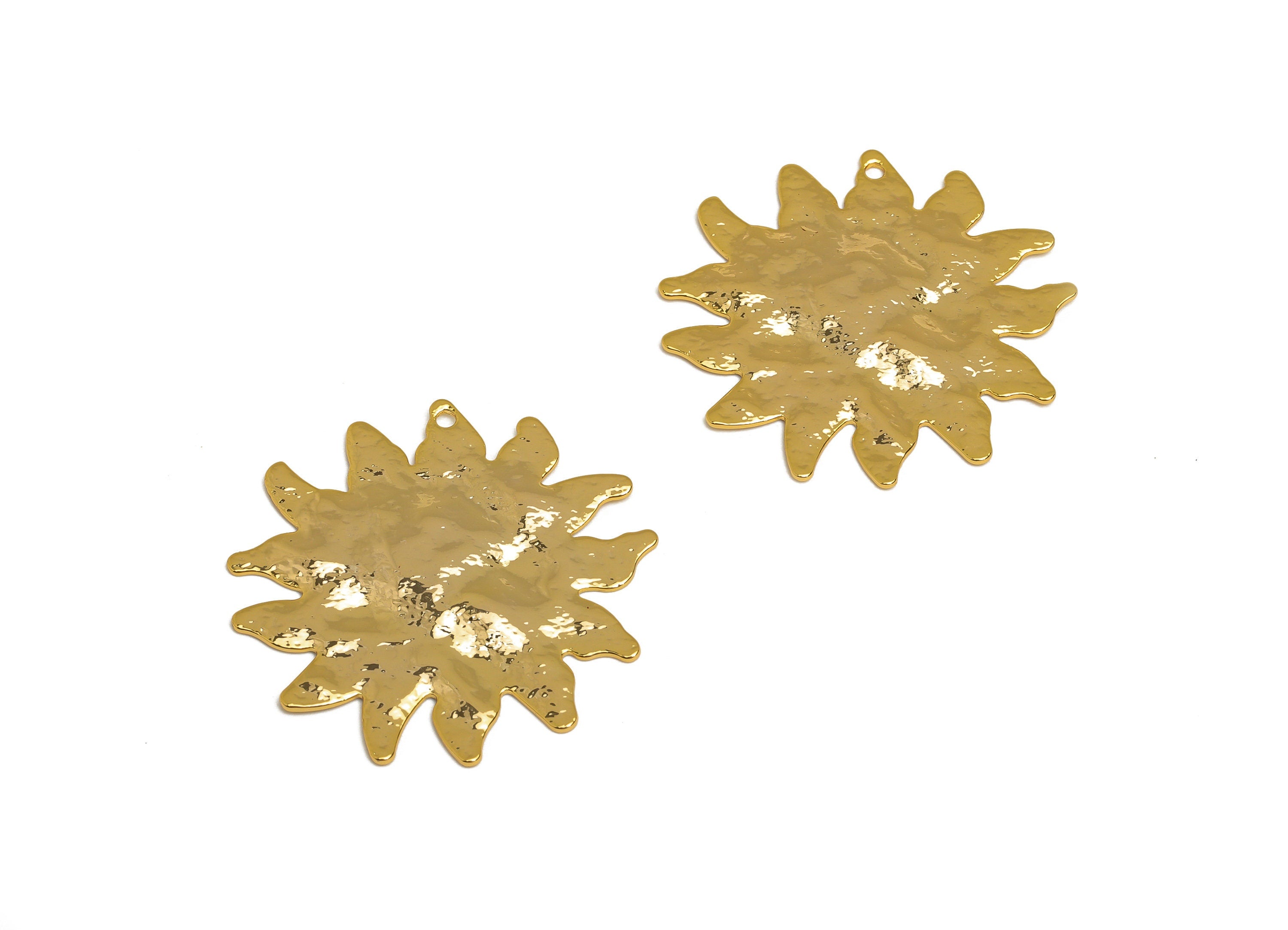 Brass Flower Earring Charm - Brass Textured Sunflower Earring Charms - Hammered Sun Pendant - 18K Real Gold Plating - 30x31x1mm - RGP6773 - DOMEDBAZAAR
