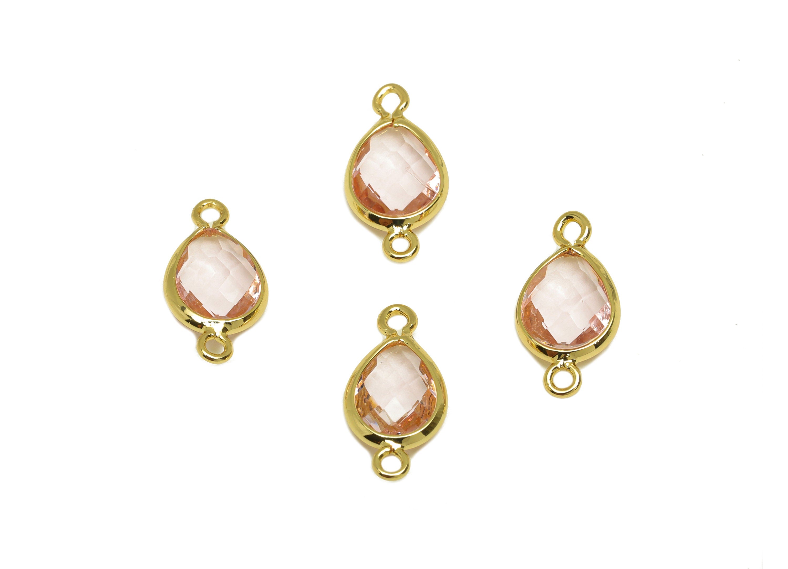 Brass Teardrop Connector - Brass Faceted Glass Earring Charm - Brass Pink Earring Charm - 18K Real Gold Plated - 14x6x2mm - RGP6922A - DOMEDBAZAAR