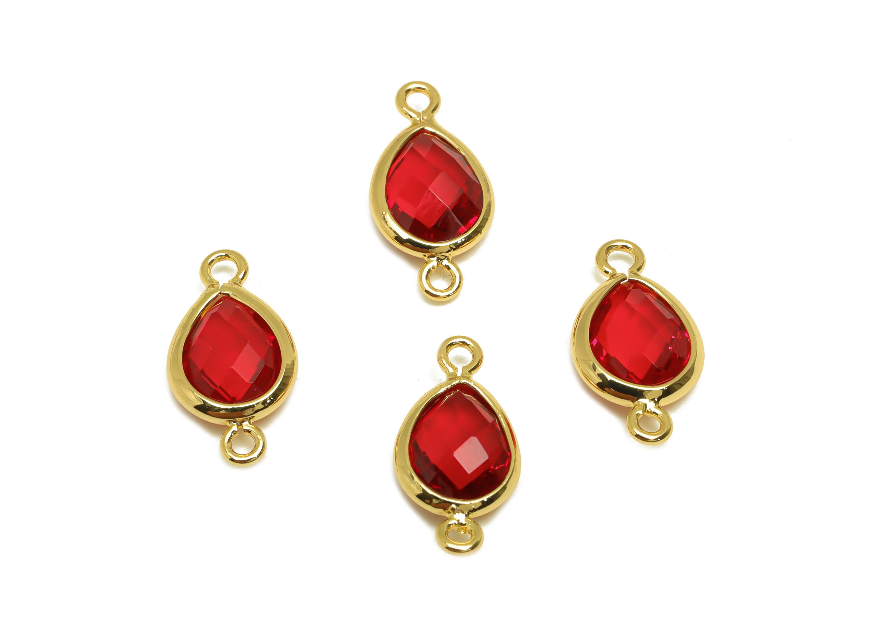 Brass Teardrop Connector - Brass Faceted Glass Earring Charm - Red Glass Earring Charm - 18K Real Gold Plated - 14x6x2mm - RGP6922C - DOMEDBAZAAR