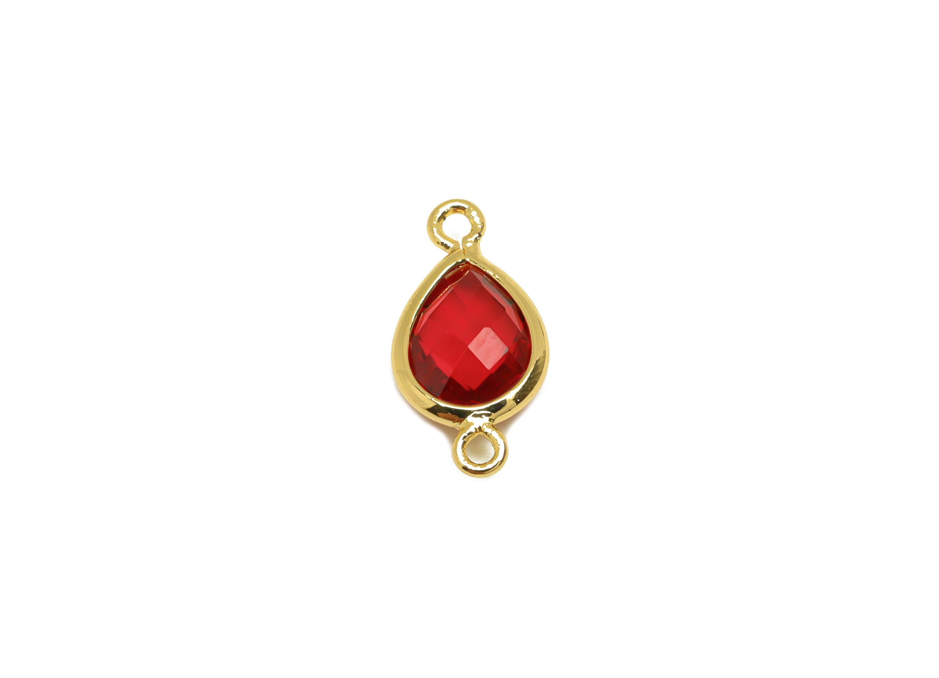 Brass Teardrop Connector - Brass Faceted Glass Earring Charm - Red Glass Earring Charm - 18K Real Gold Plated - 14x6x2mm - RGP6922C - DOMEDBAZAAR