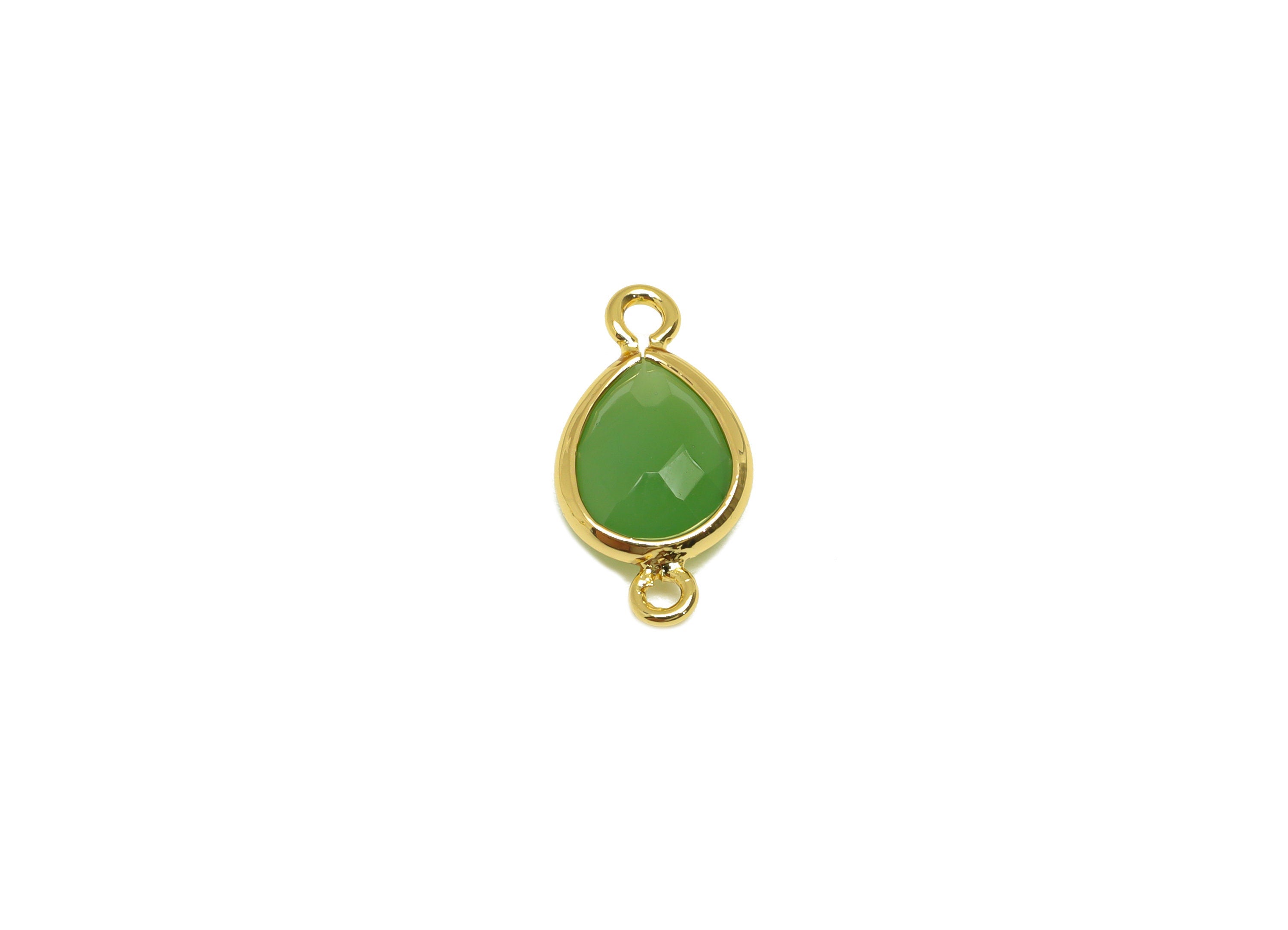 Brass Teardrop Connector - Brass Faceted Glass Earring Charm - Emerald Glass Earring Charm - 18K Real Gold Plated - 14x6x2mm - RGP6922L - DOMEDBAZAAR