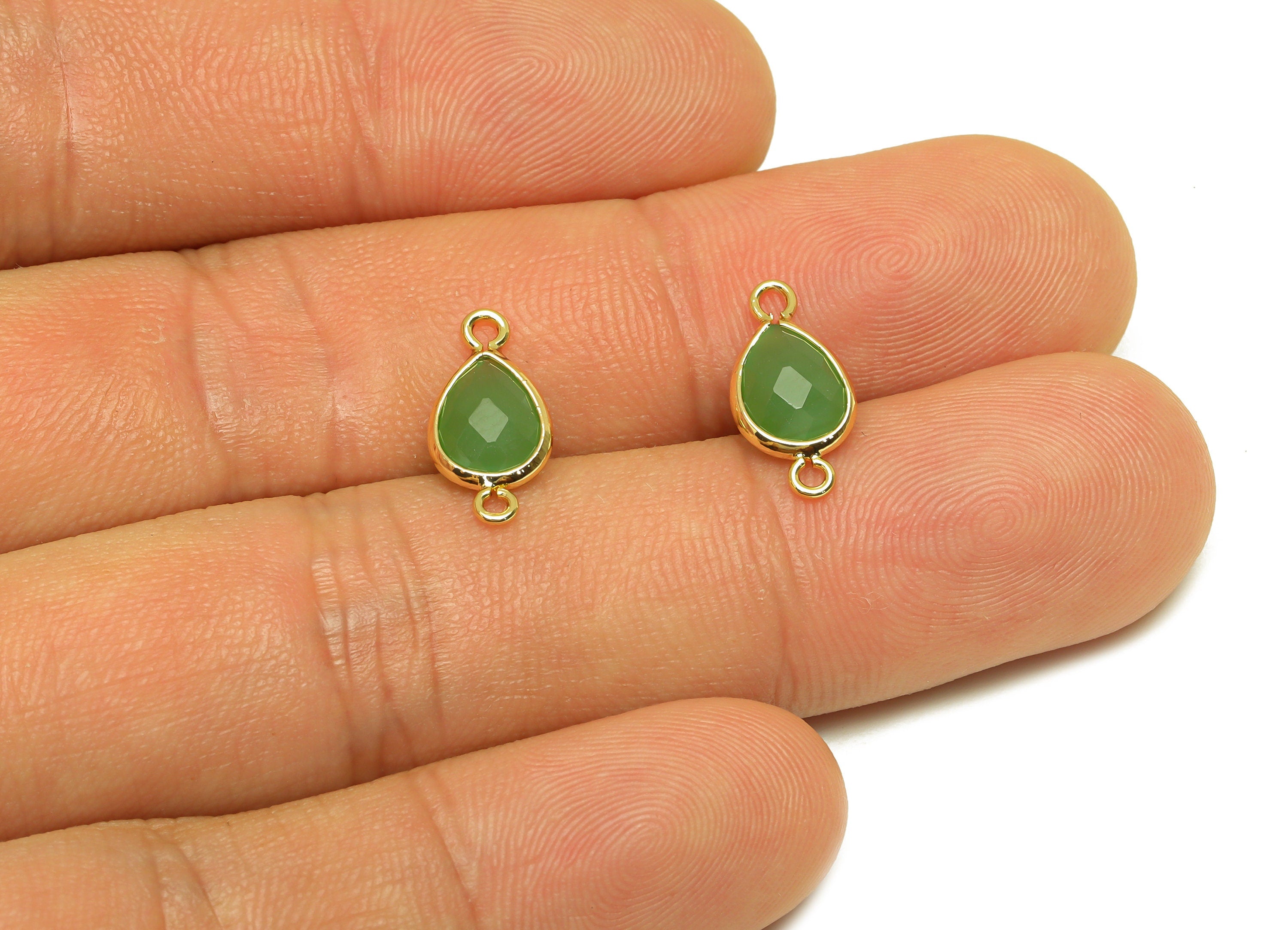 Brass Teardrop Connector - Brass Faceted Glass Earring Charm - Emerald Glass Earring Charm - 18K Real Gold Plated - 14x6x2mm - RGP6922L - DOMEDBAZAAR