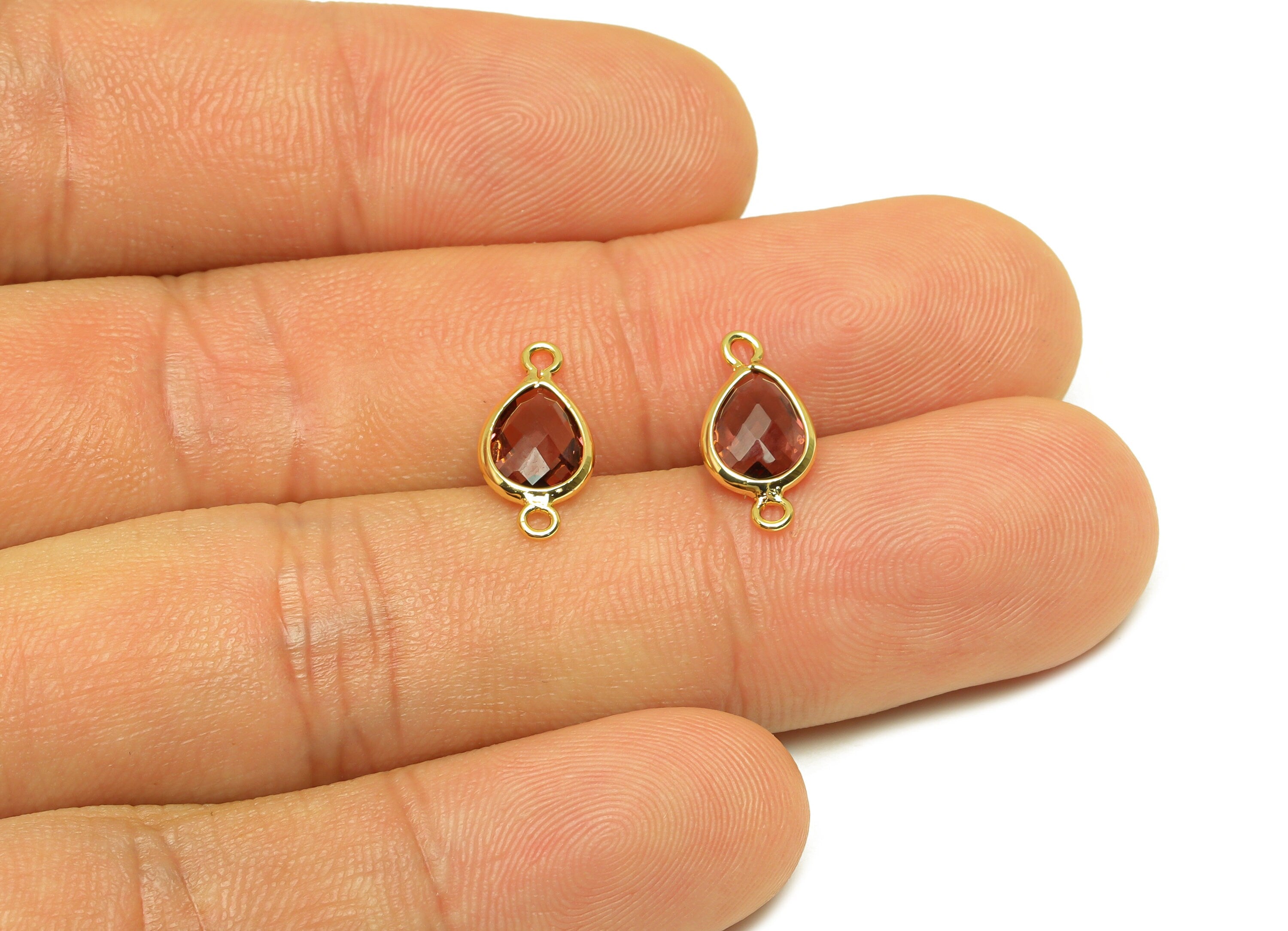 Brass Teardrop Connector - Brass Faceted Glass Earring Charm - Violet Glass Earring Charm - 18K Real Gold Plated - 14x6x2mm - RGP6922H - DOMEDBAZAAR