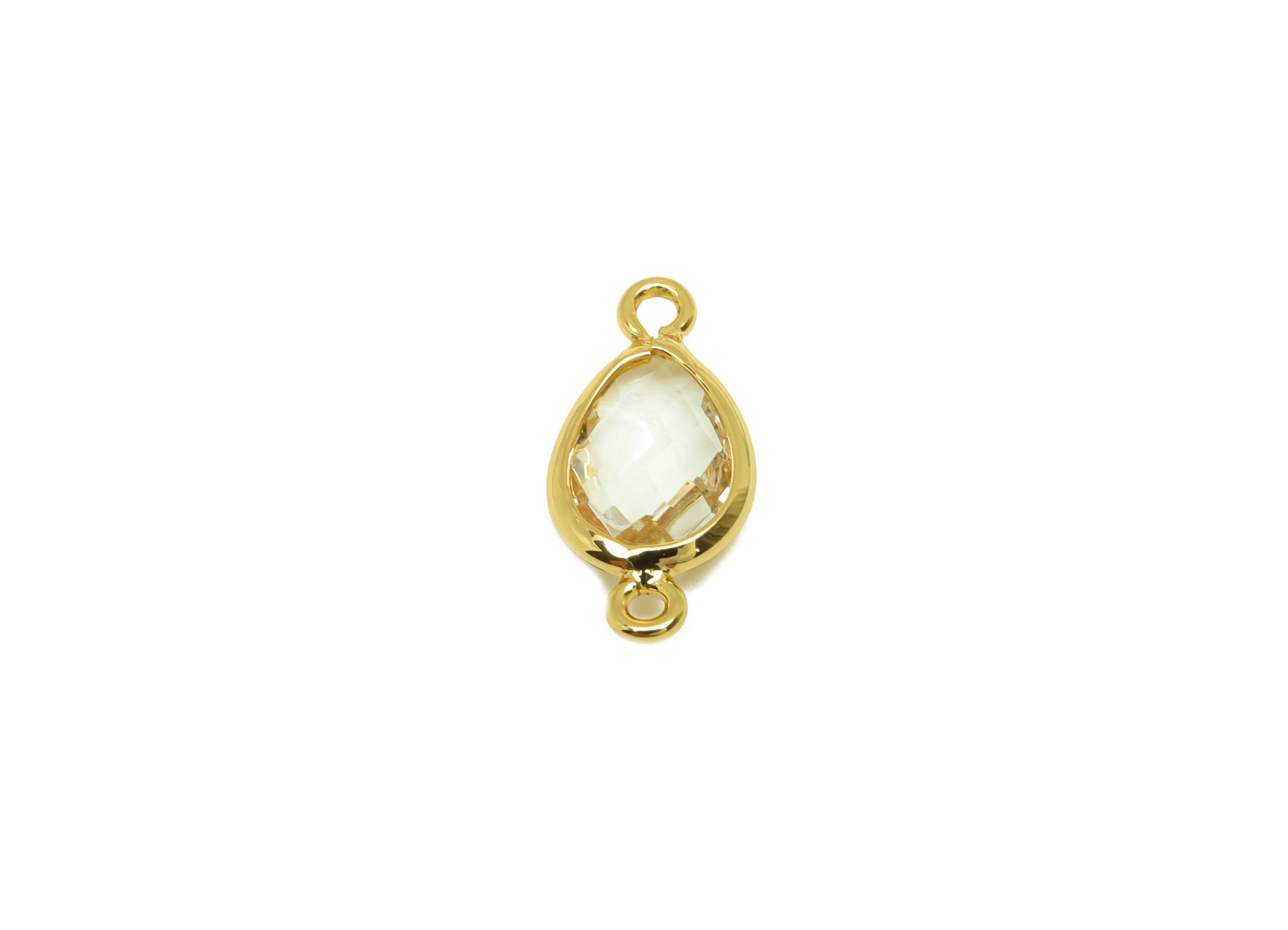 Brass Teardrop Connector - Brass Faceted Glass Earring Charm - Transparent Glass Earring Charm - 18K Real Gold Plated - 14x6x2mm - RGP6922X - DOMEDBAZAAR