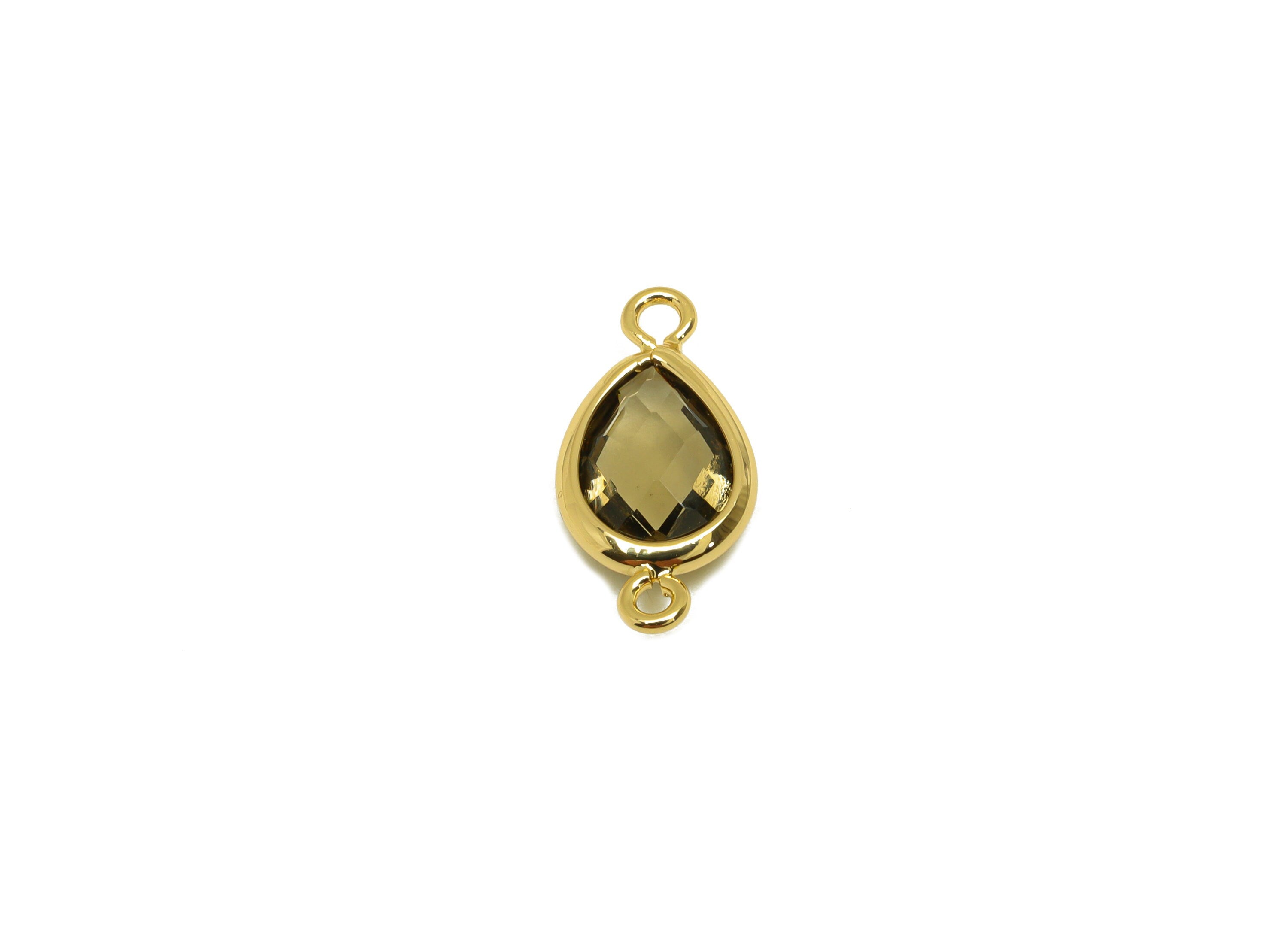 Brass Teardrop Connector - Brass Faceted Glass Earring Charm - Grey Glass Earring Charm - 18K Real Gold Plated - 14x6x2mm - RGP6922P - DOMEDBAZAAR