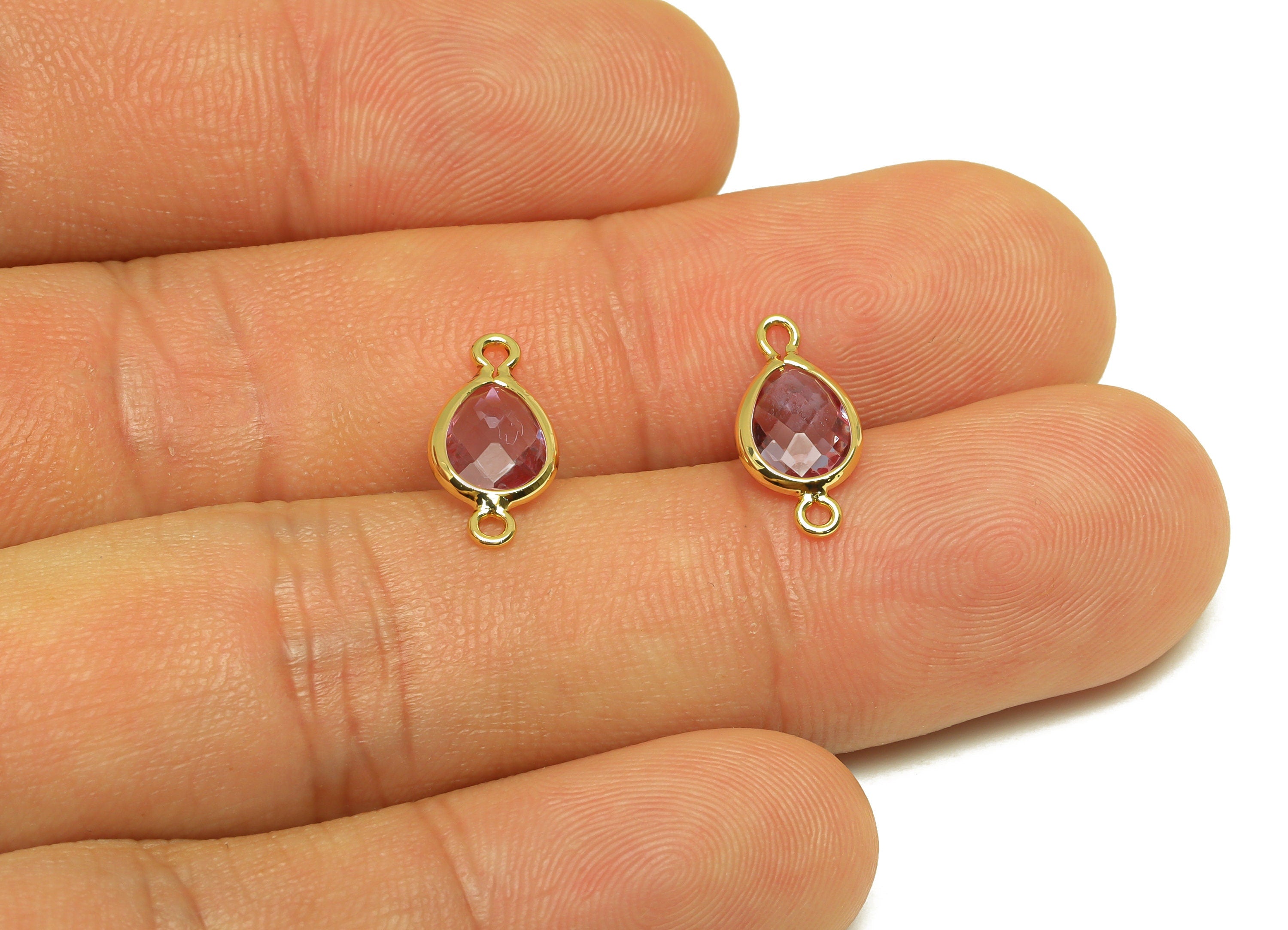 Brass Teardrop Connector - Brass Faceted Glass Earring Charm - Medium Purple Earring Charm - 18K Real Gold Plated - 14x6x2mm - RGP6922J - DOMEDBAZAAR