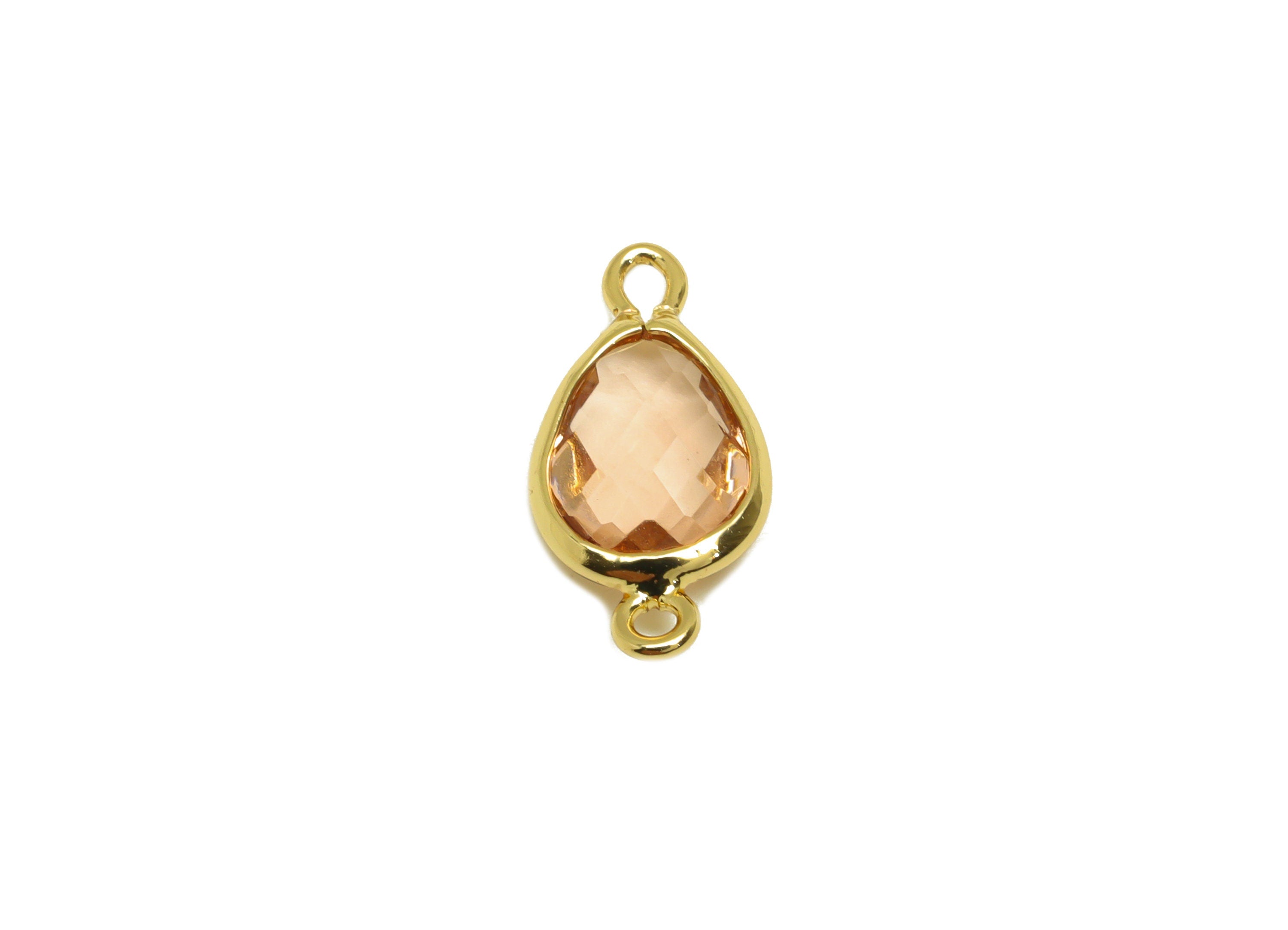 Brass Teardrop Connector - Brass Faceted Glass Earring Charm - Aqua Red Earring Charm - 18K Real Gold Plated - 14x6x2mm - RGP6922B - DOMEDBAZAAR