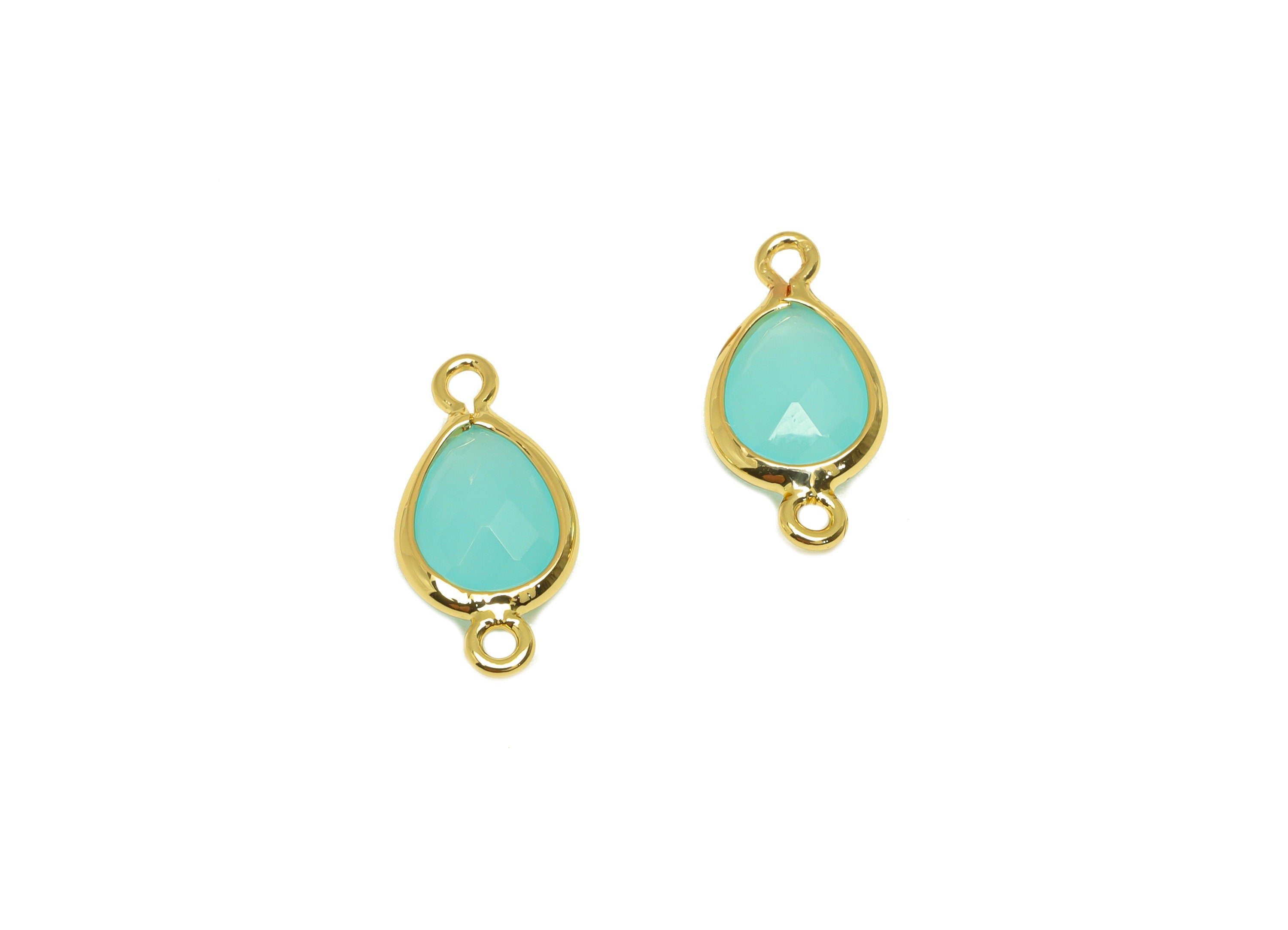 Brass Teardrop Connector - Brass Faceted Glass Earring Charm - Hulan Jade Earring Charm - 18K Real Gold Plated - 14x6x2mm - RGP6922U - DOMEDBAZAAR