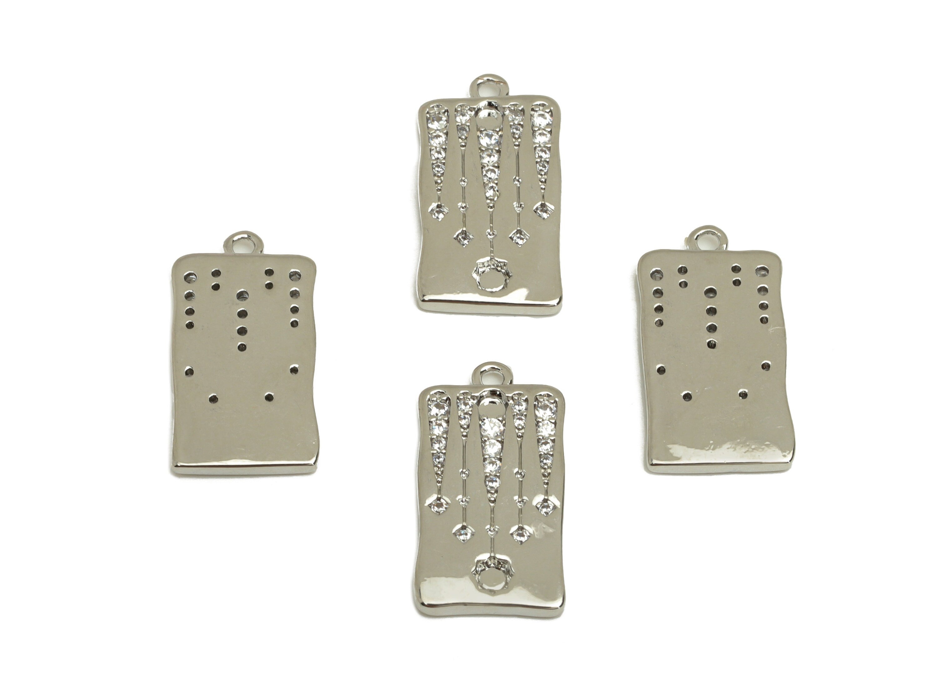 Brass CZ Rectangle Earring Charm - Brass Pattern Star Earring Charms - Cubic Zircon Pendant - 18K Real White Plating - 19x10x1.9mm - RGP6776 - DOMEDBAZAAR