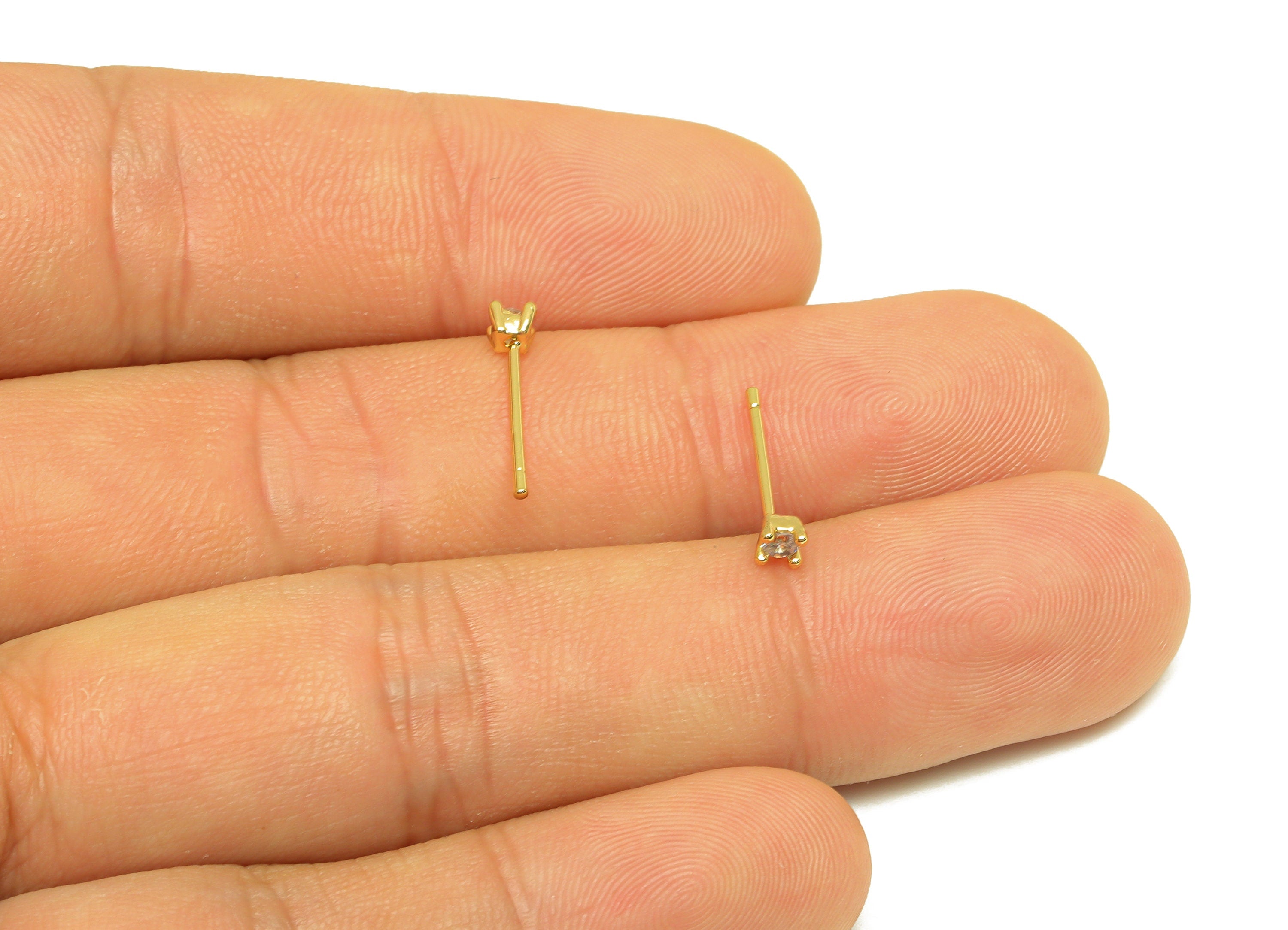 Brass CZ Mini Earring Stud - Brass Round Cubic Zircon Post - Brass Circle Zircon Earring Post - 18K Real Gold Plating - 13x3x3mm - RGP7102 - DOMEDBAZAAR