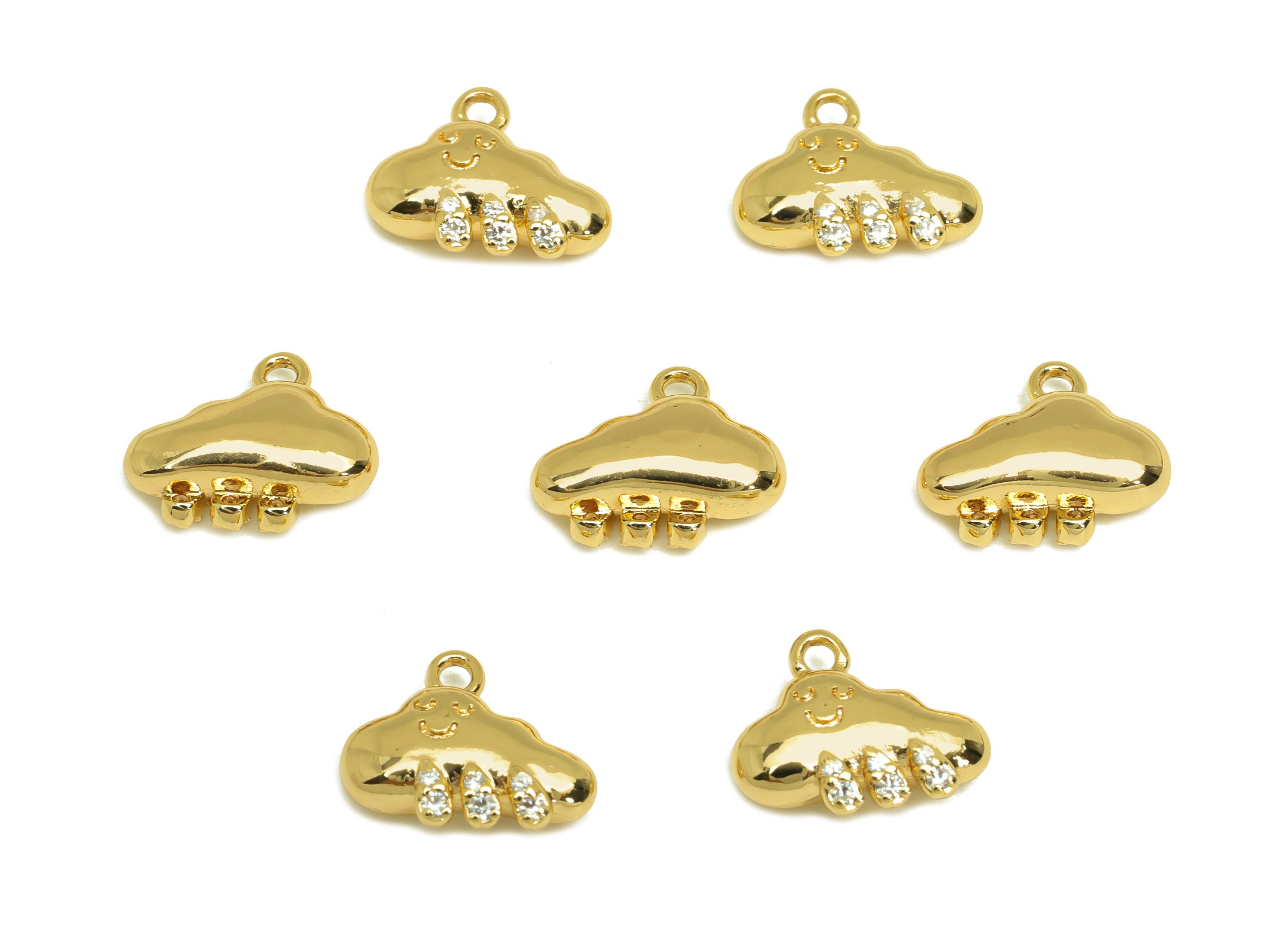 Brass CZ Could Earring Charm - Brass Teardrop Face Earring Charms - Brass Cubic Zircon Pendant - 18K Real Gold Plating - 10x12x4mm - RGP6831 - DOMEDBAZAAR
