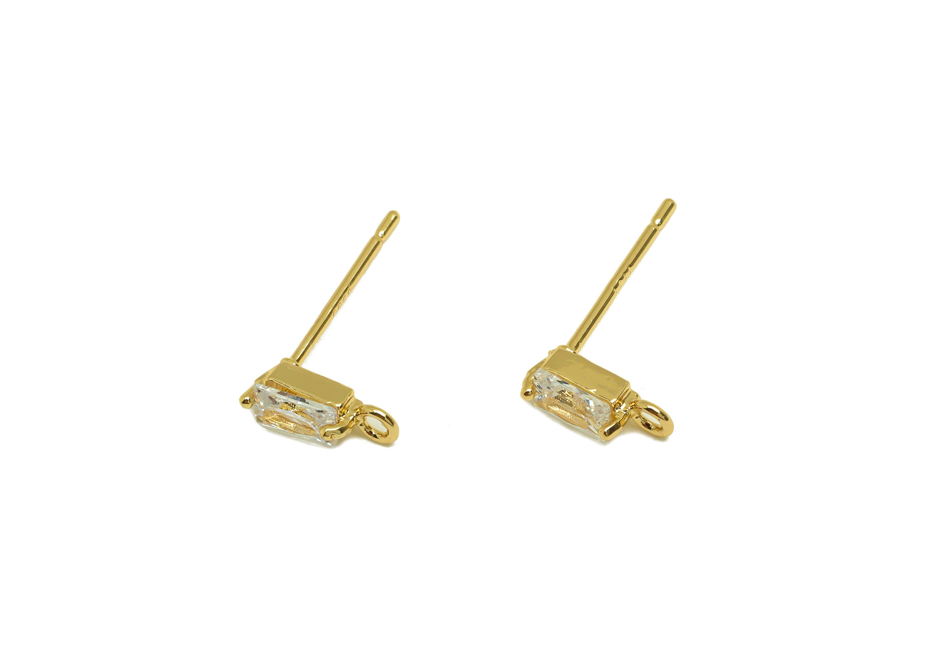 Brass CZ Marquise Earring Stud - Brass Cubic Zircon Post With Loop - Brass Zircon Earring Post - 18K Real Gold Plating - 16x12x4mm - RGP7099 - DOMEDBAZAAR
