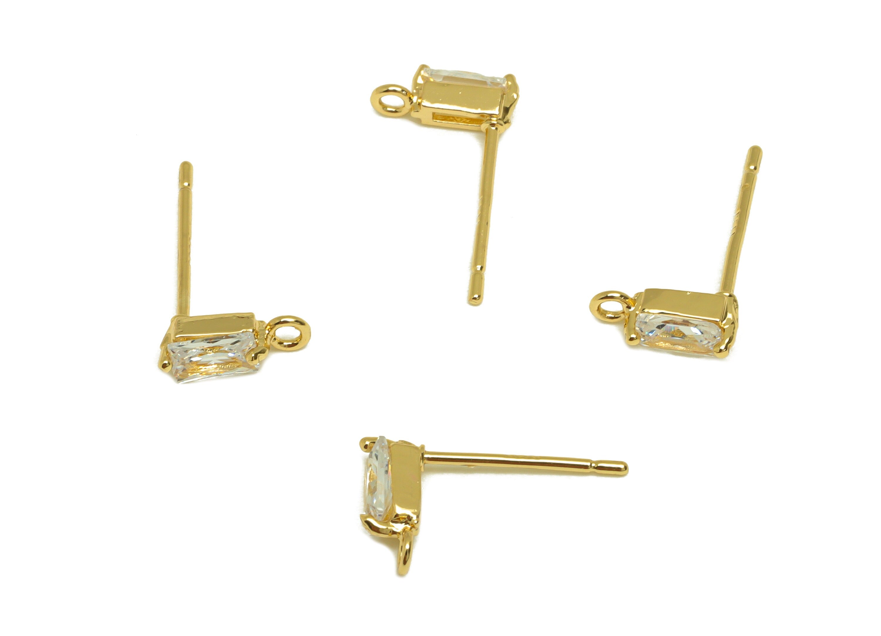 Brass CZ Marquise Earring Stud - Brass Cubic Zircon Post With Loop - Brass Zircon Earring Post - 18K Real Gold Plating - 16x12x4mm - RGP7099 - DOMEDBAZAAR