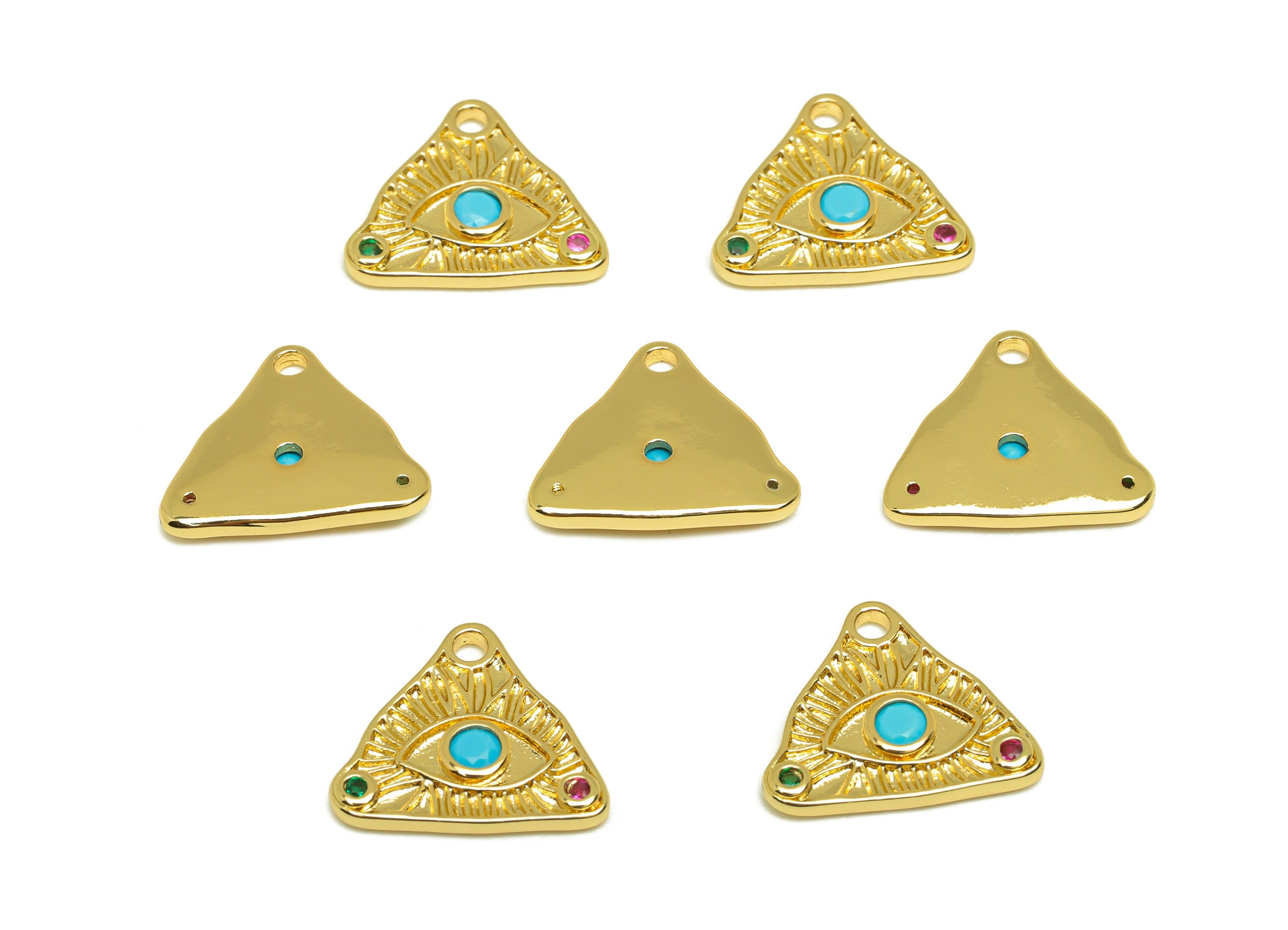 Brass CZ Triangle Earring Charm - Brass Eye Earring Charms - Brass Rainbow Cubic Zircon Charm - 18K Real Gold Plating - 13x15x2mm - RGP6813 - DOMEDBAZAAR