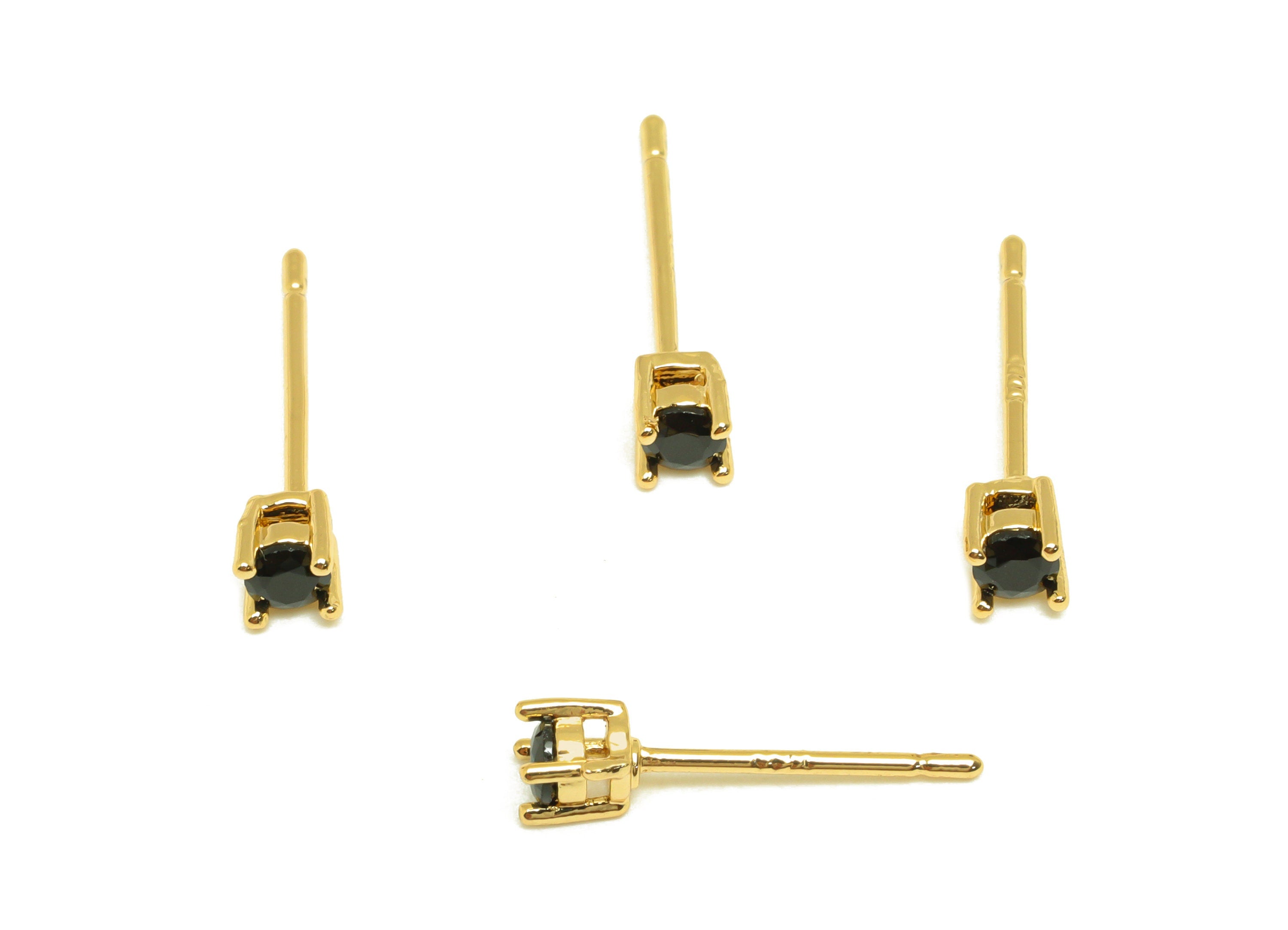 Brass Blue Round Earring Post - Brass Minimalist Cubic Zircon Earring Post - 18K Real Gold Plating - 15x3x3mm - RGP7100 - DOMEDBAZAAR