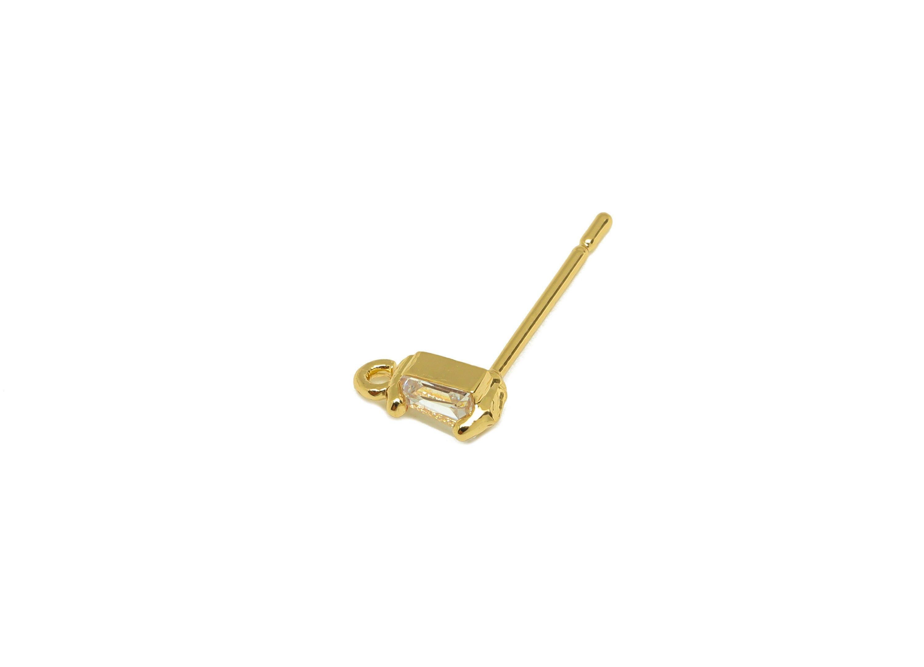 Brass Trapezoid Earring Post - Brass Geometry Cubic Zircon Earring Post With Loop - 18K Real Gold Plating - 15.25x9.68x3.69mm - RGP7095 - DOMEDBAZAAR