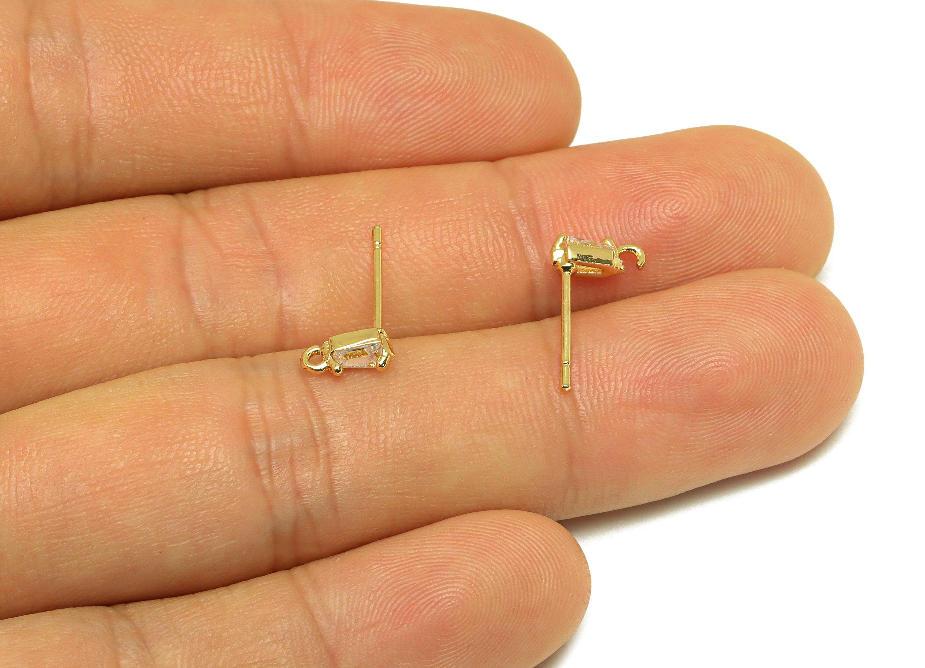 Brass Trapezoid Earring Post - Brass Geometry Cubic Zircon Earring Post With Loop - 18K Real Gold Plating - 15.25x9.68x3.69mm - RGP7095 - DOMEDBAZAAR