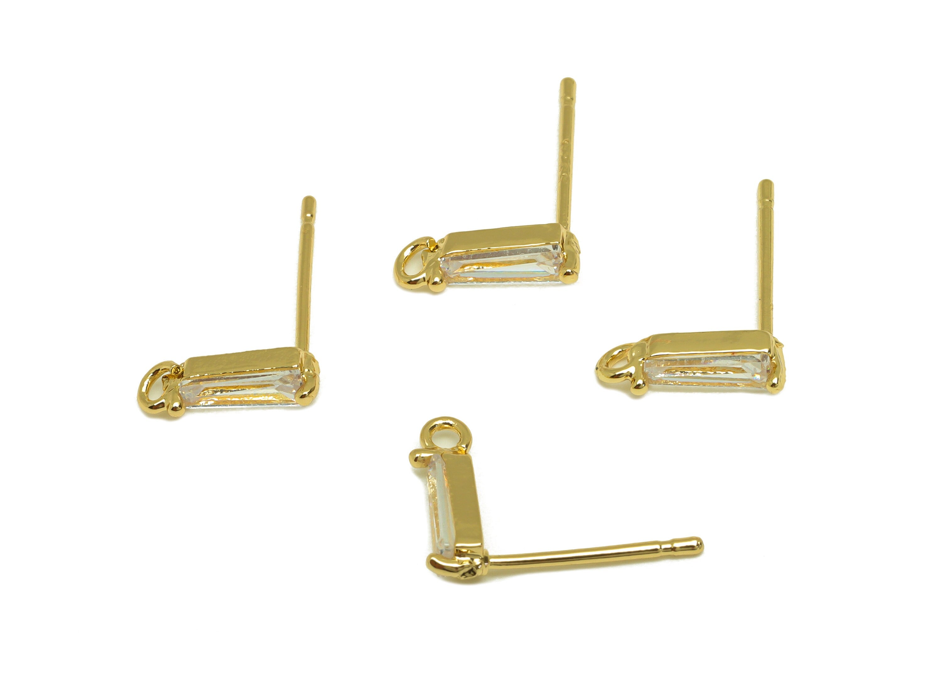 Brass CZ Trapezoid Earring Stud - Brass Cubic Zircon Post With Loop - Brass Zircon Earring Post - 18K Real Gold Plating - 15x11x6mm -RGP7096 - DOMEDBAZAAR