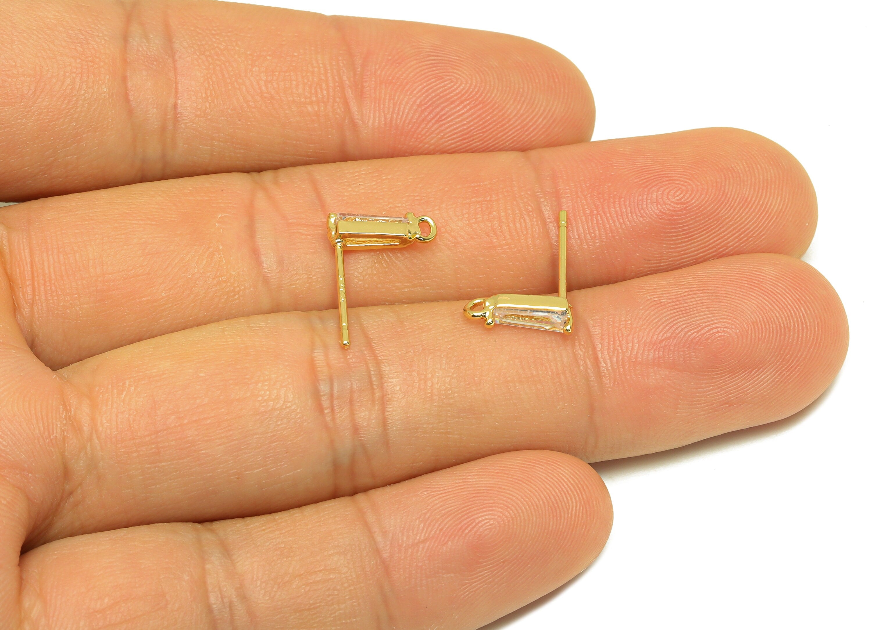 Brass CZ Trapezoid Earring Stud - Brass Cubic Zircon Post With Loop - Brass Zircon Earring Post - 18K Real Gold Plating - 15x11x6mm -RGP7096 - DOMEDBAZAAR