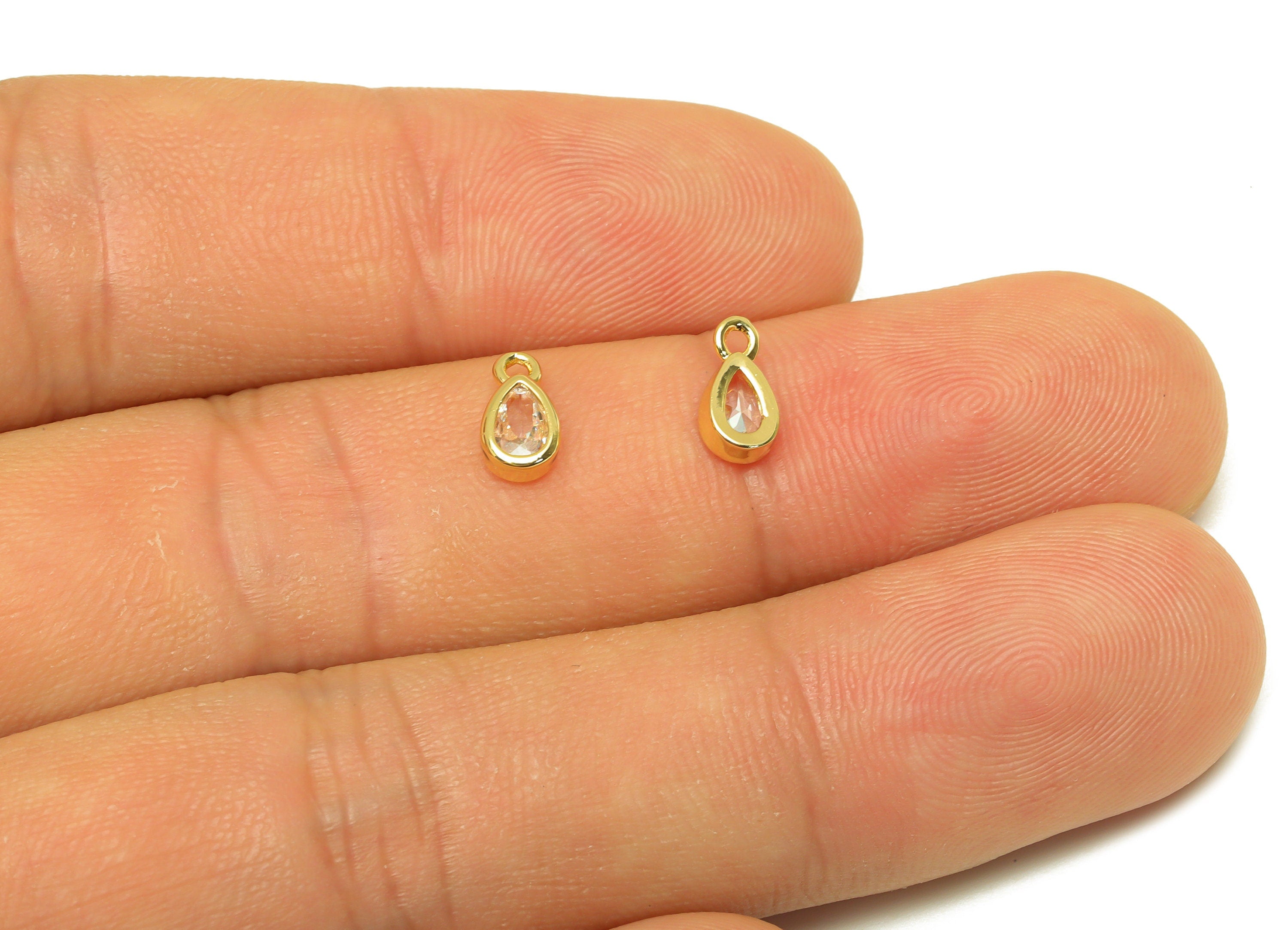Brass CZ Teardrop Earring Charm - Brass Drop Cubic Zircon Charm - Mini CZ Earring Charm - 18K Real Gold Plating - 8x4.29x1.98mm - RGP7107 - DOMEDBAZAAR
