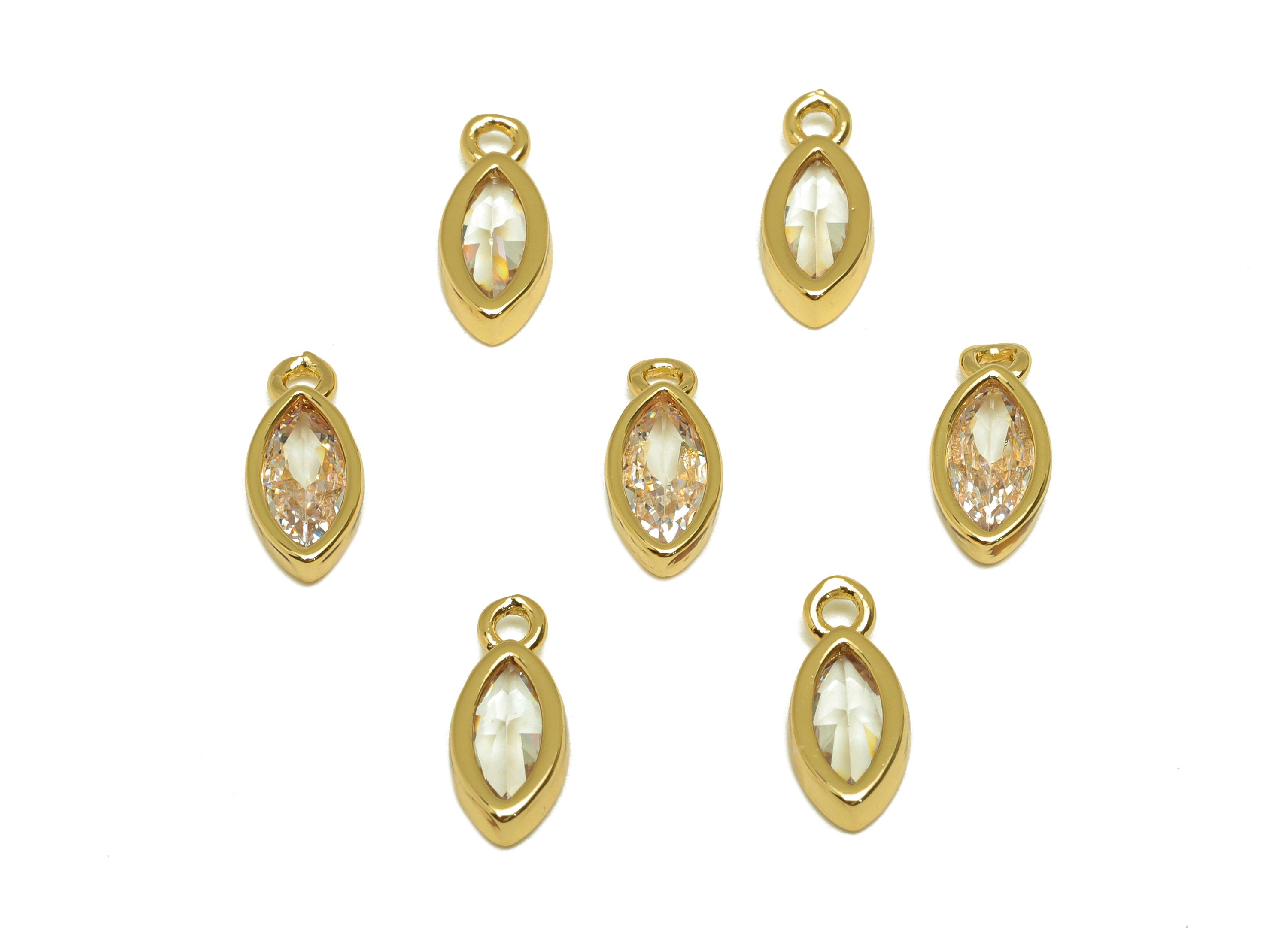 Brass CZ Marquise Earring Charm - Brass Geometry Cubic Zircon Charm - CZ Earring Charm - 18K Real Gold Plating - 11.78x5x2.14mm - RGP7105 - DOMEDBAZAAR