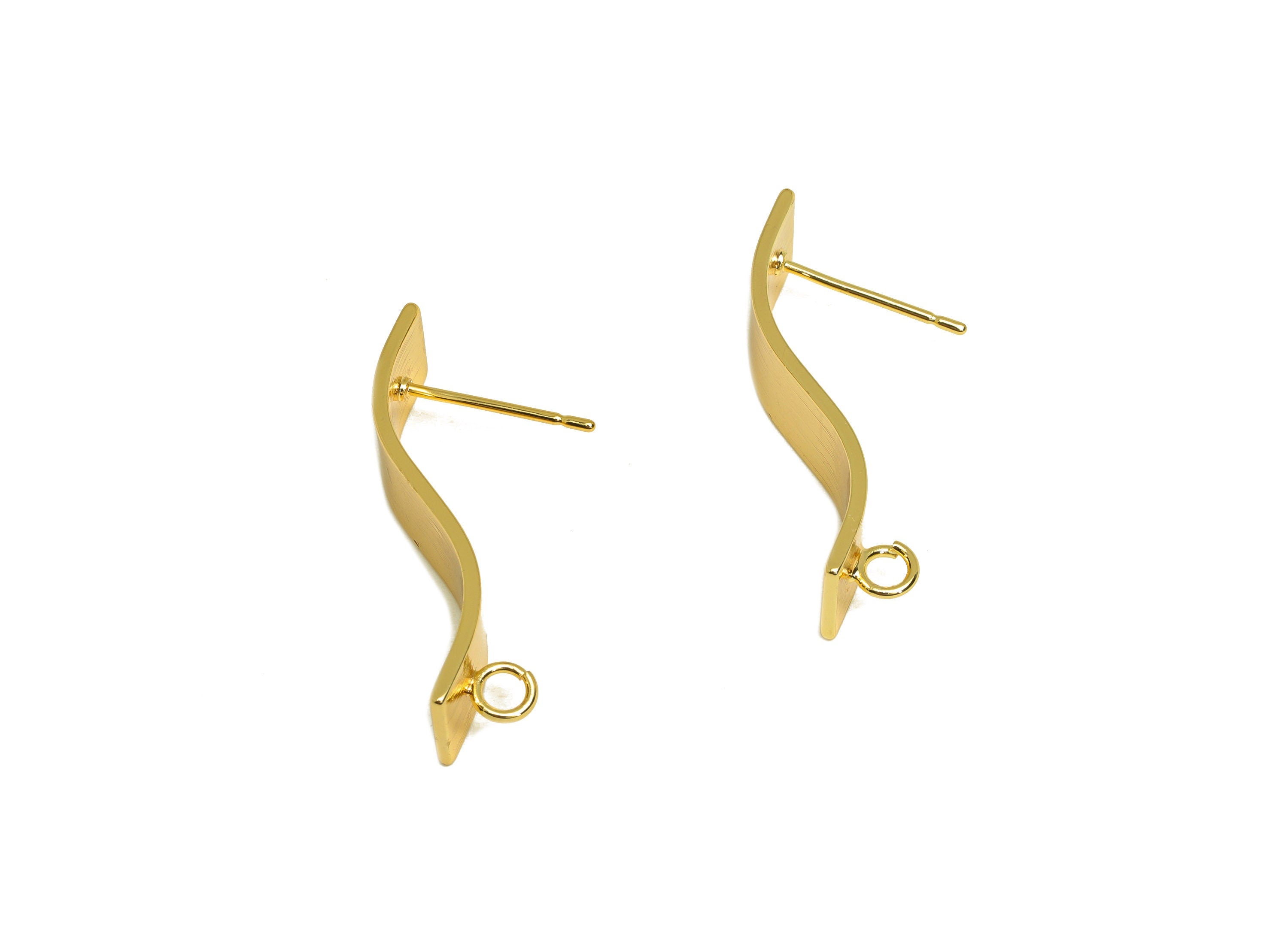 Brass Rectangle Earring Stud - Brass Wavy Textured Earring Post - Earring Post With Loop - 18K Real Gold Plating - 29.15x7x0.7mm - RGP6799 - DOMEDBAZAAR