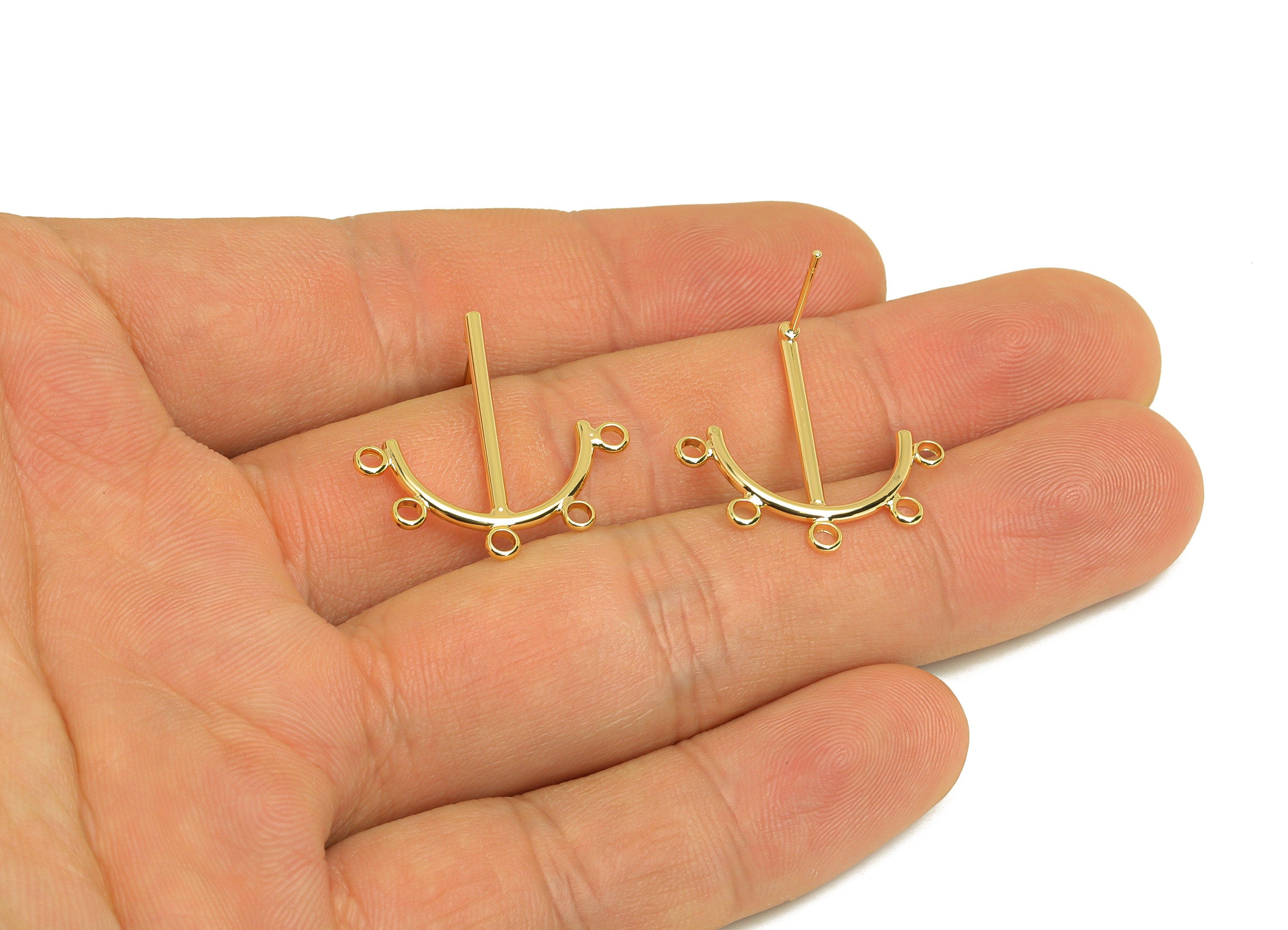 Brass Anchor Earring Stud - Brass Anchor Earring Post With Loop - Anchor Earring Post For Tassel - 18K Real Gold Plating - 24x23x1mm-RGP6790 - DOMEDBAZAAR