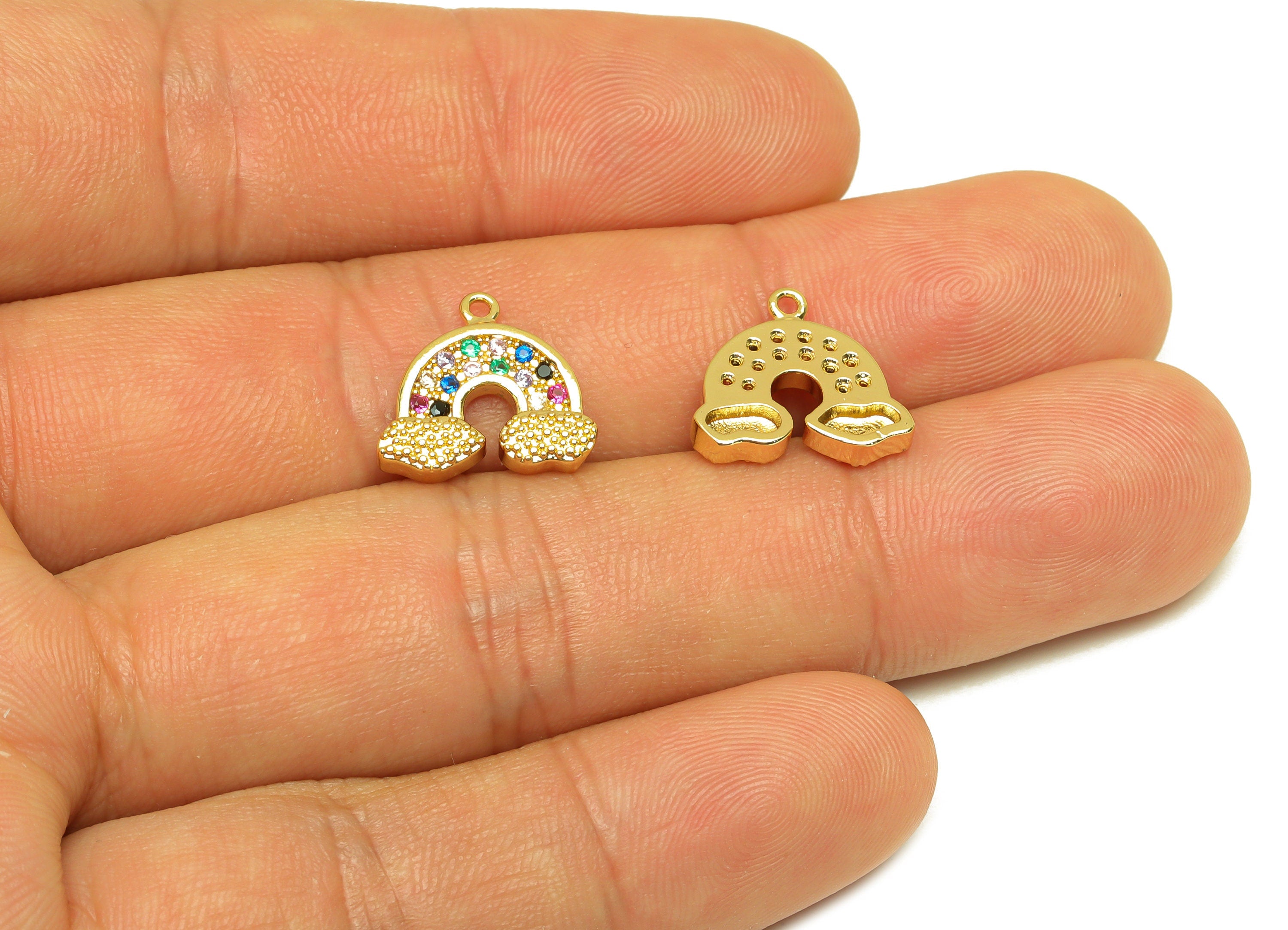 Brass CZ Clouds Earring Charm - Brass Rainbow Cubic Zircon Charm - Clouds Earring Charm - 18K Real Gold Plating - 12.93x14.3x2mm - RGP7092 - DOMEDBAZAAR