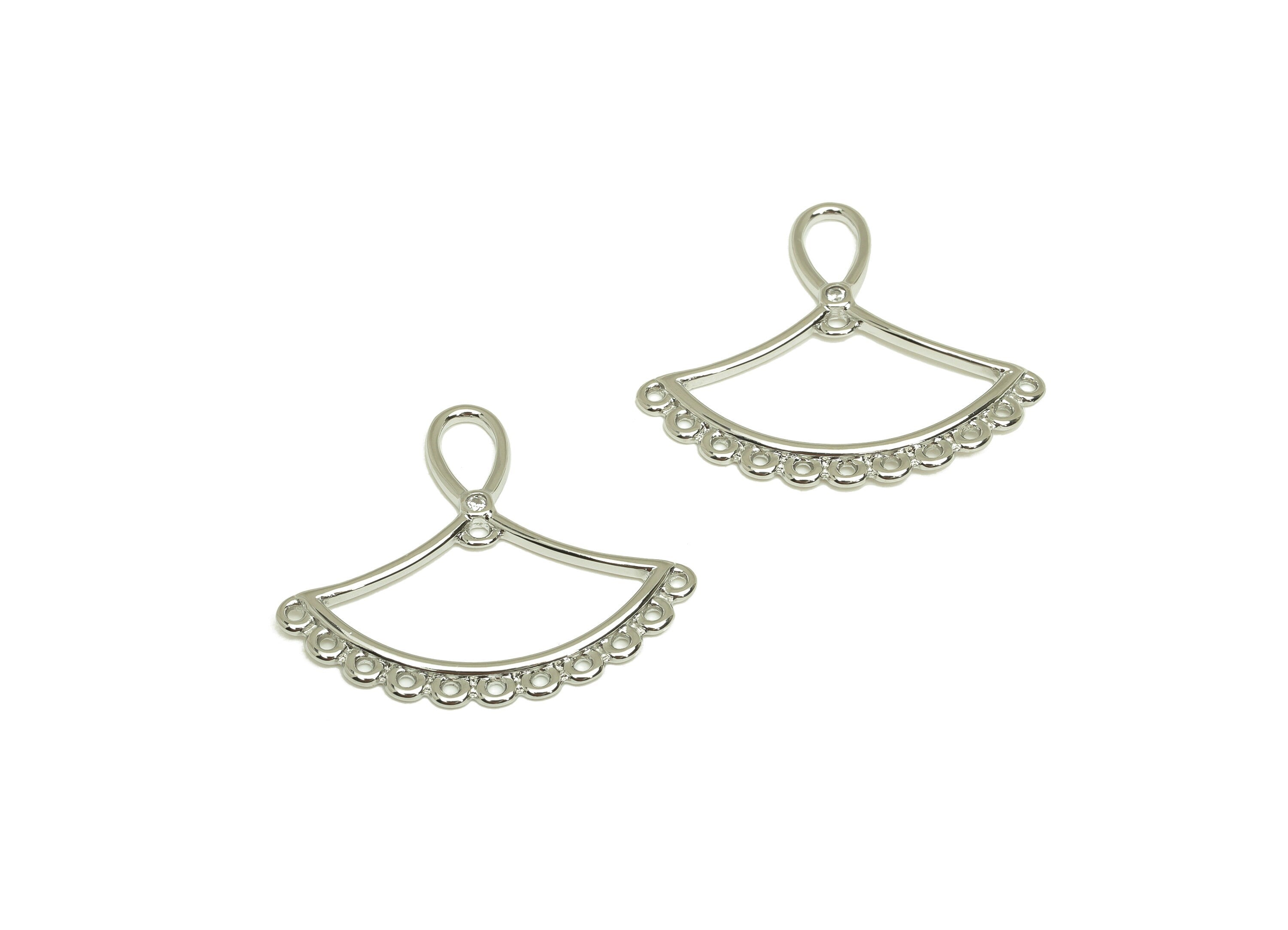 Brass Fan Earring Charm - Brass Teardrop Earring Charm For Tassel - Cubic Zircon Earring Charm - 18K Real White Plating - 24x28x1mm -RGP6778 - DOMEDBAZAAR