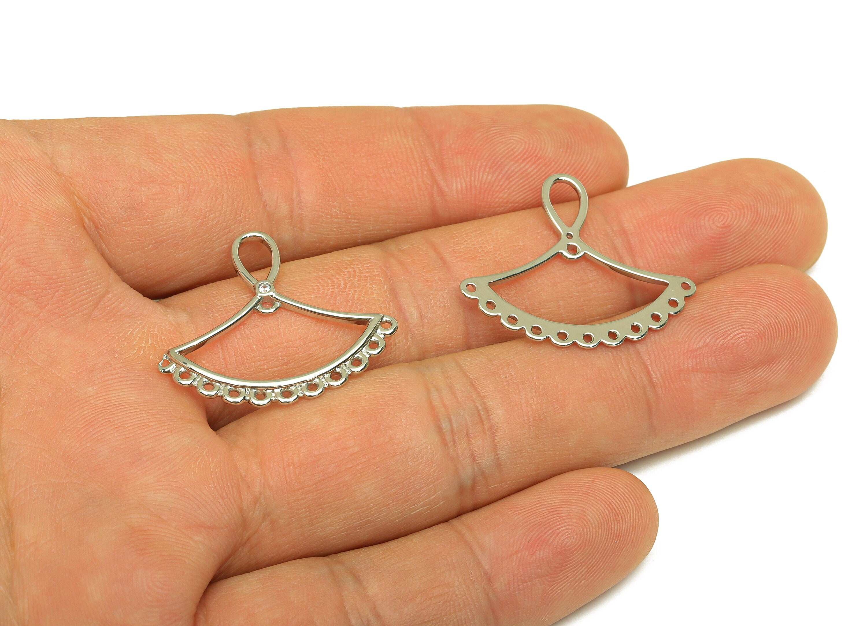 Brass Fan Earring Charm - Brass Teardrop Earring Charm For Tassel - Cubic Zircon Earring Charm - 18K Real White Plating - 24x28x1mm -RGP6778 - DOMEDBAZAAR