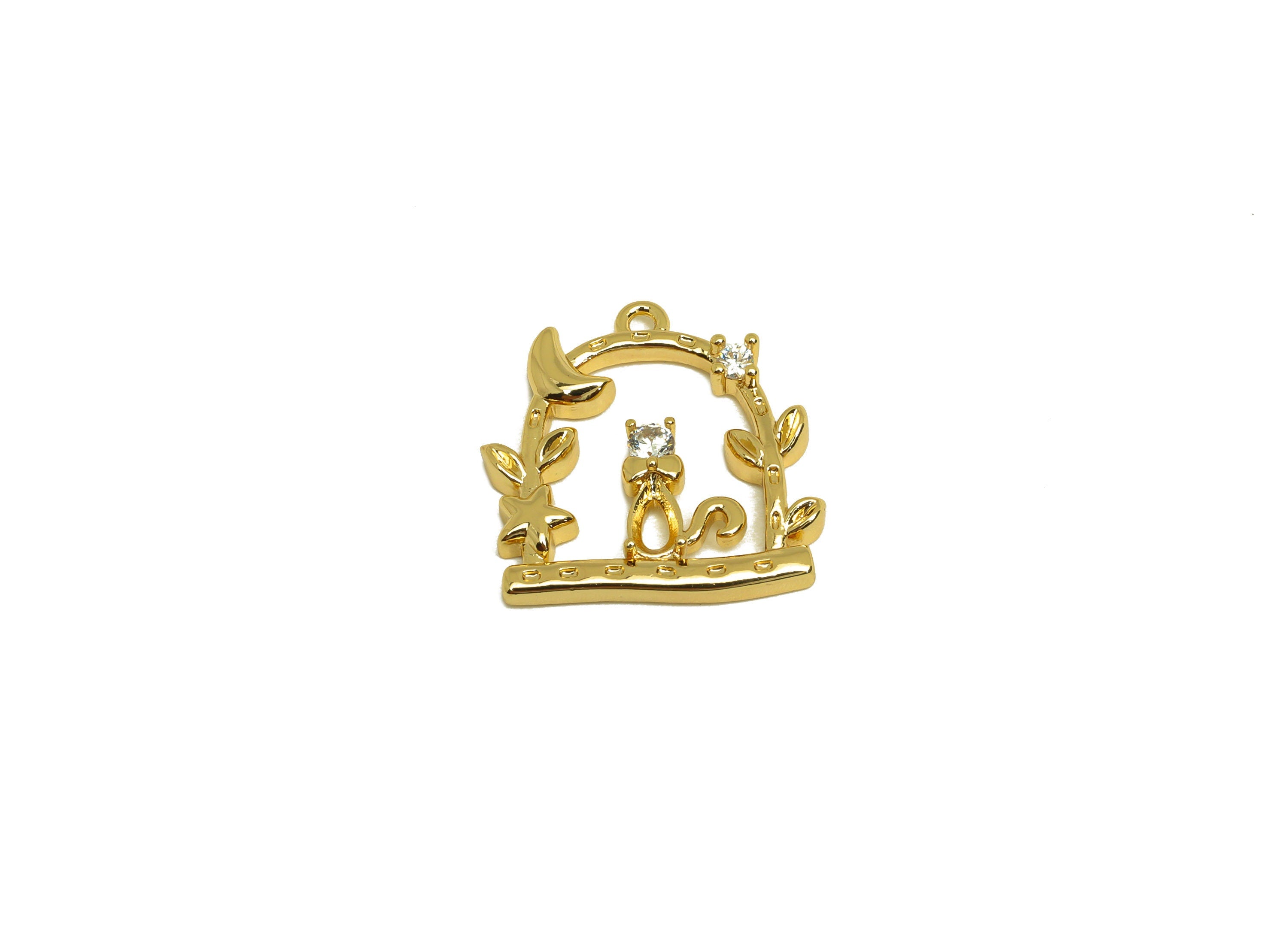 Brass Squirrel Earring Charm - Brass Teardrop Earring Charm - Garden Cubic Zircon Earring Charm - 18K Real Gold Plating - 18x17x2mm -RGP6833 - DOMEDBAZAAR