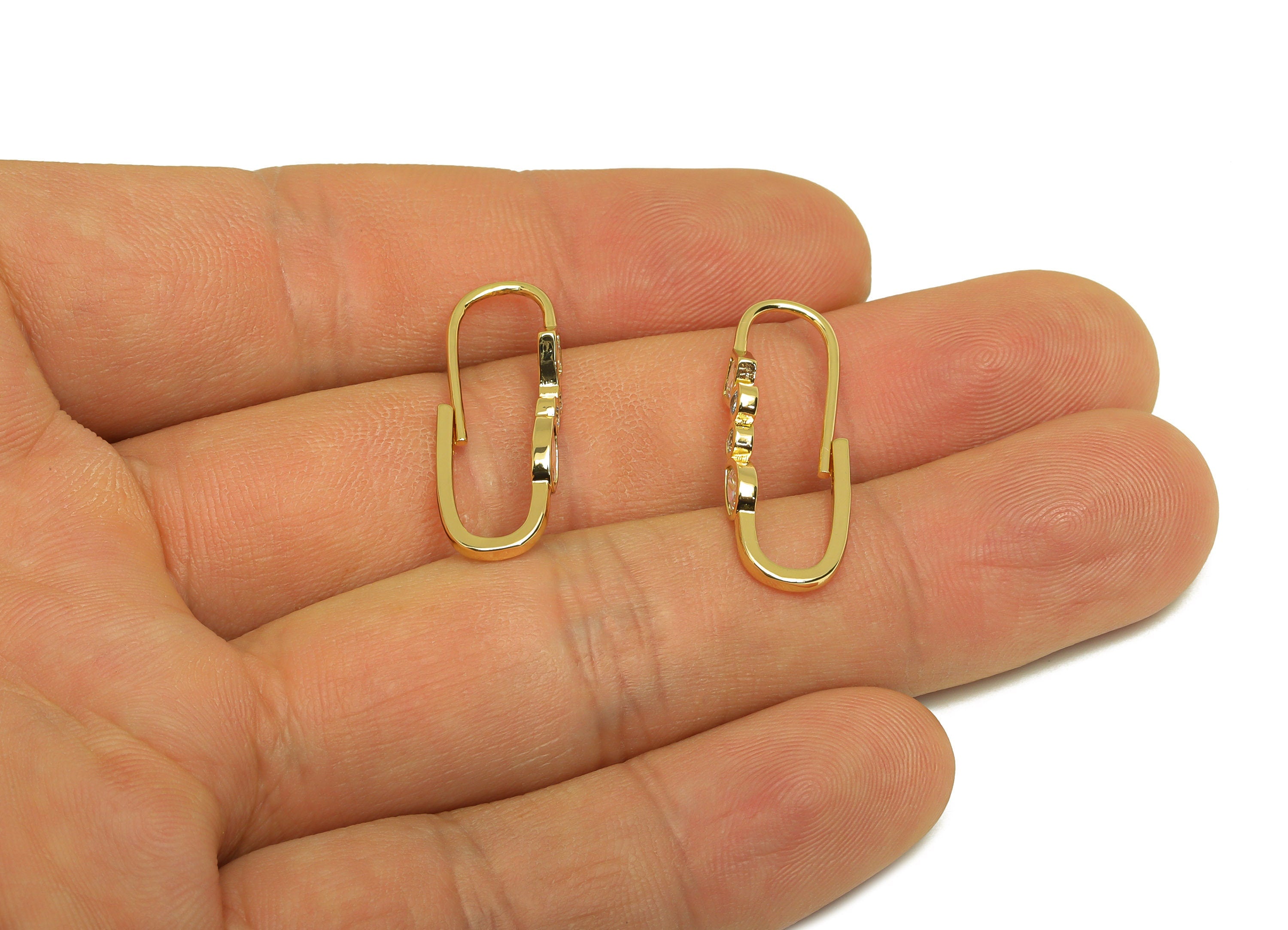 Brass CZ Teardrop Hoop Earring - Brass Round Zircon Clasp Hoop Earring - Geometry Clasp Hoop - 18K Real Gold Plating - 26x9x4.93mm - RGP6823 - DOMEDBAZAAR