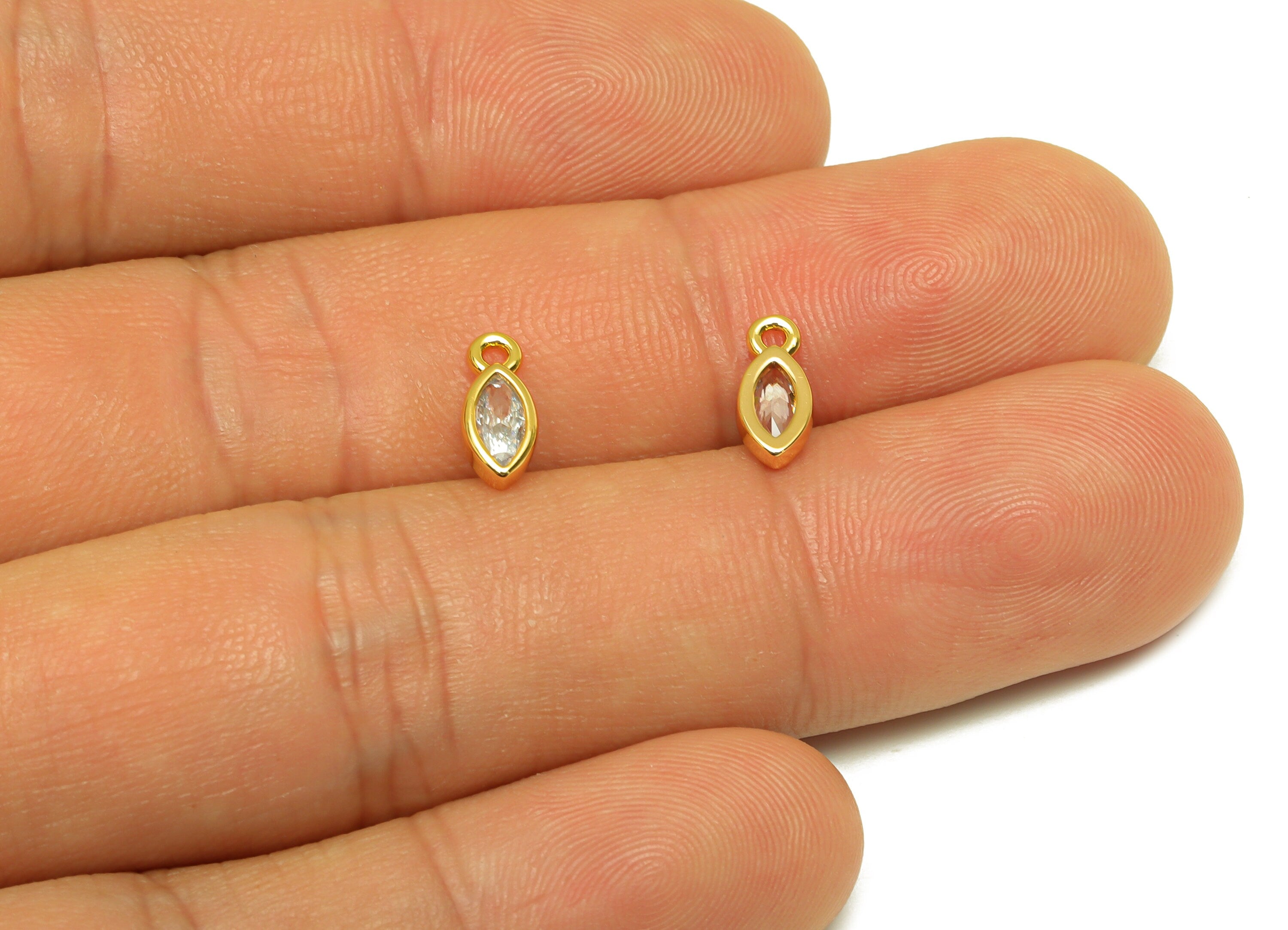 Brass CZ Marquise Earring Charm - Brass Geometry Cubic Zircon Charm - CZ Earring Charm - 18K Real Gold Plating - 9.28x4.33x1.87mm - RGP7106 - DOMEDBAZAAR