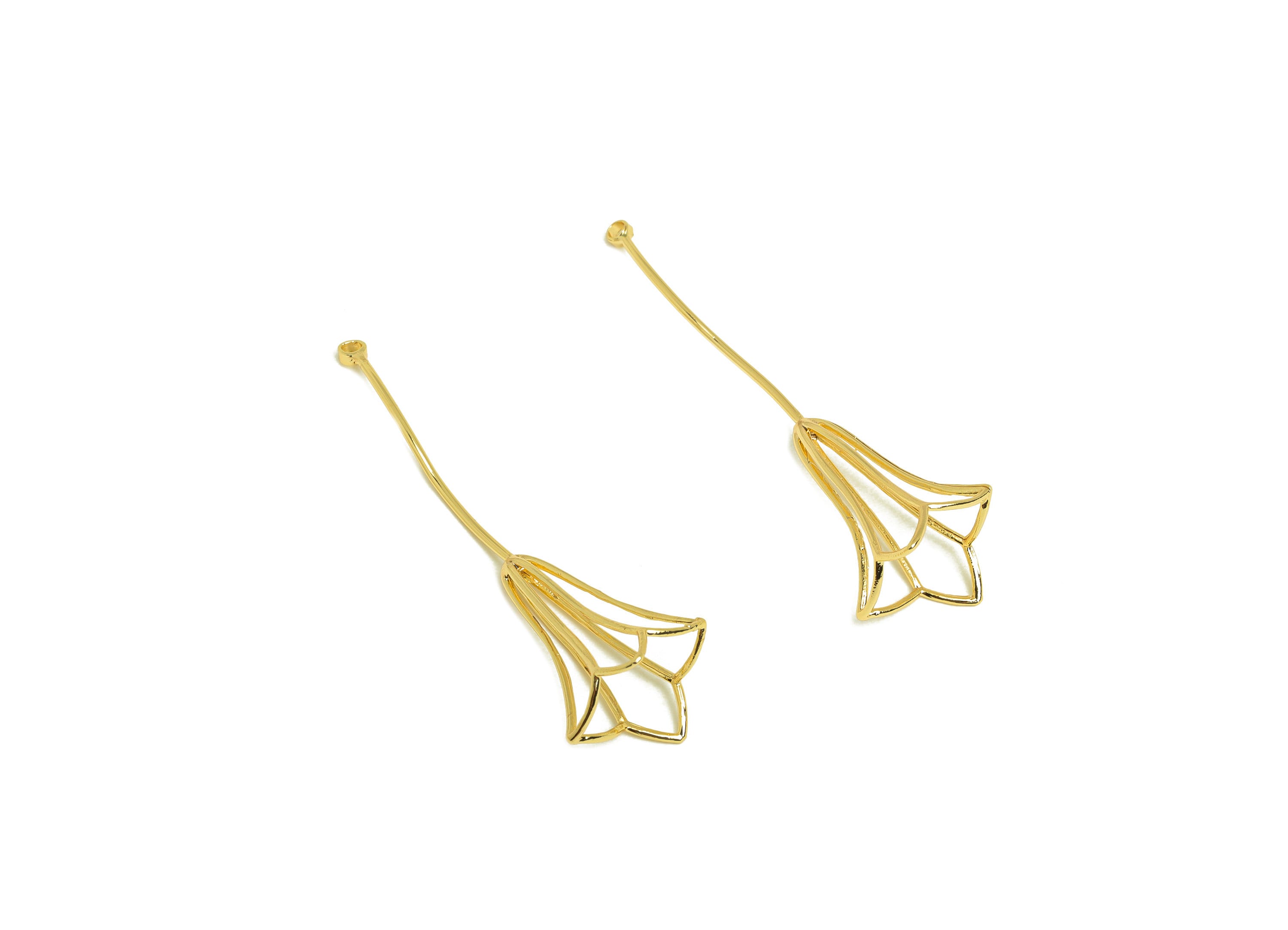 Brass Flower Earring Charm - Brass Hollow Wire Earring Charm -Brass Hollow Pendant For Pearl - 18K Real Gold Plating - 39x13x8mm - RGP6788 - DOMEDBAZAAR